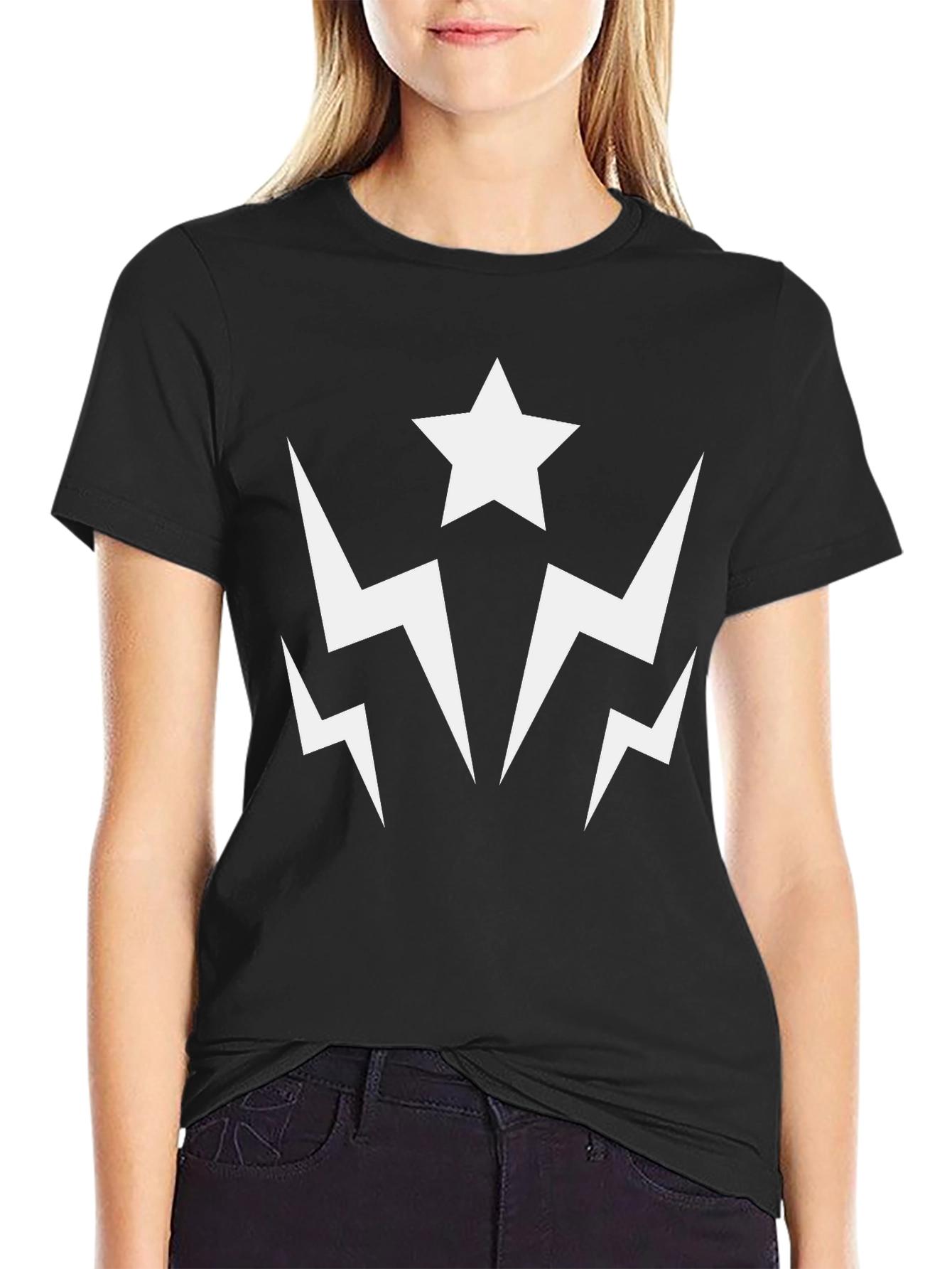 Star Lightning Graphic Tee - Black Cotton Casual Shirt