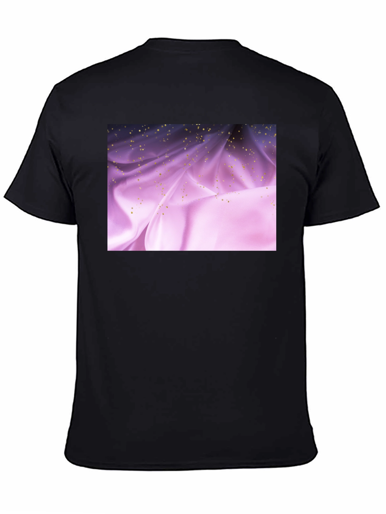Elegant Black Tee with Shimmering Purple Fabric Design