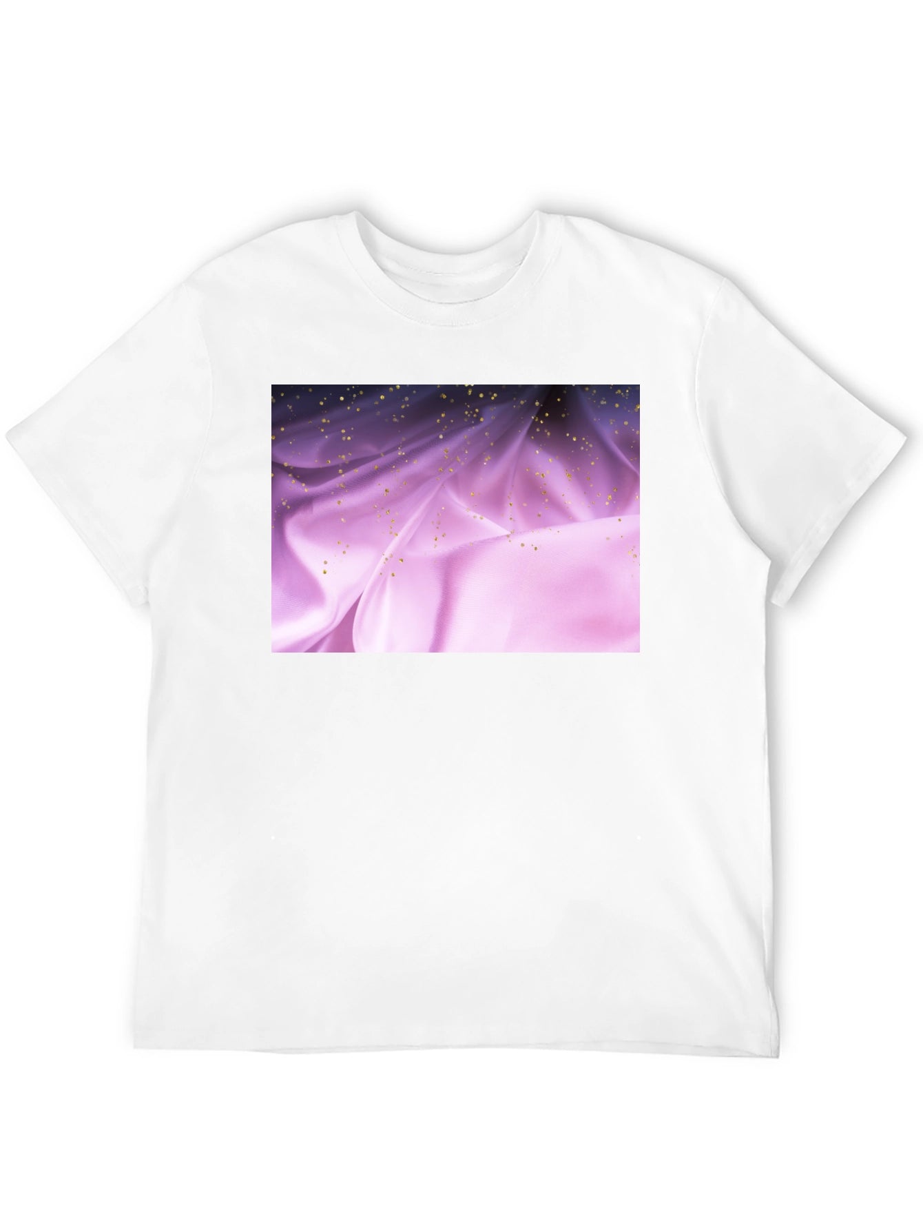 Elegant Black Tee with Shimmering Purple Fabric Design