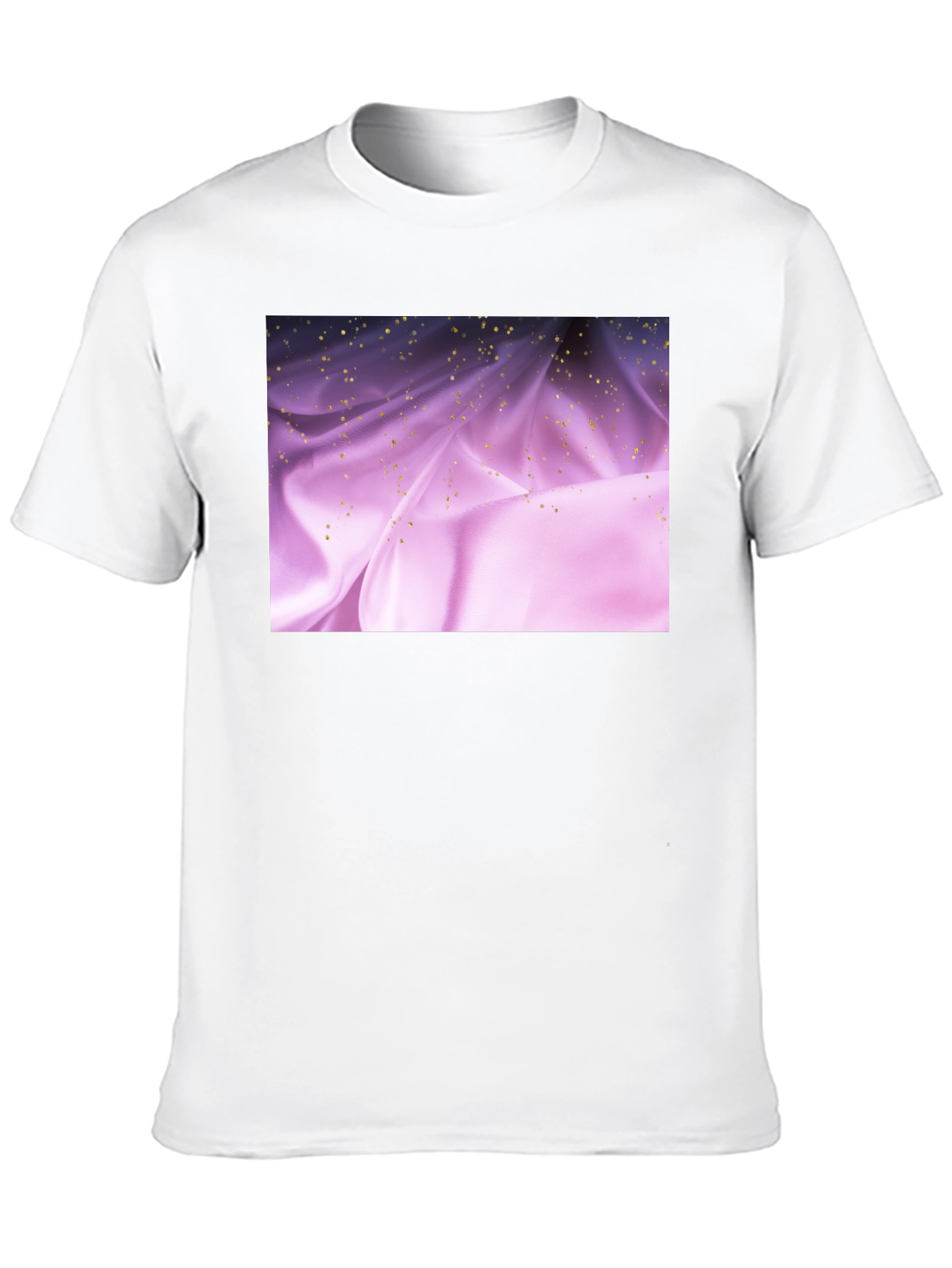 Elegant Black Tee with Shimmering Purple Fabric Design