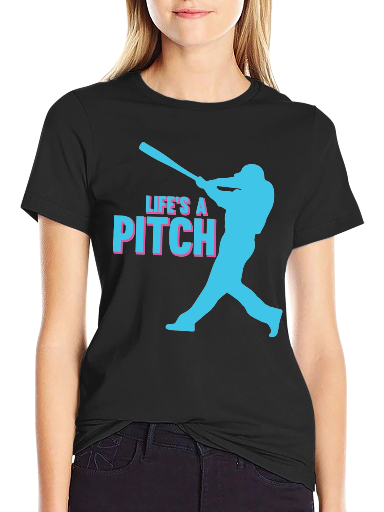 Lifes a Pitch Baseball Graphic Tee - Black