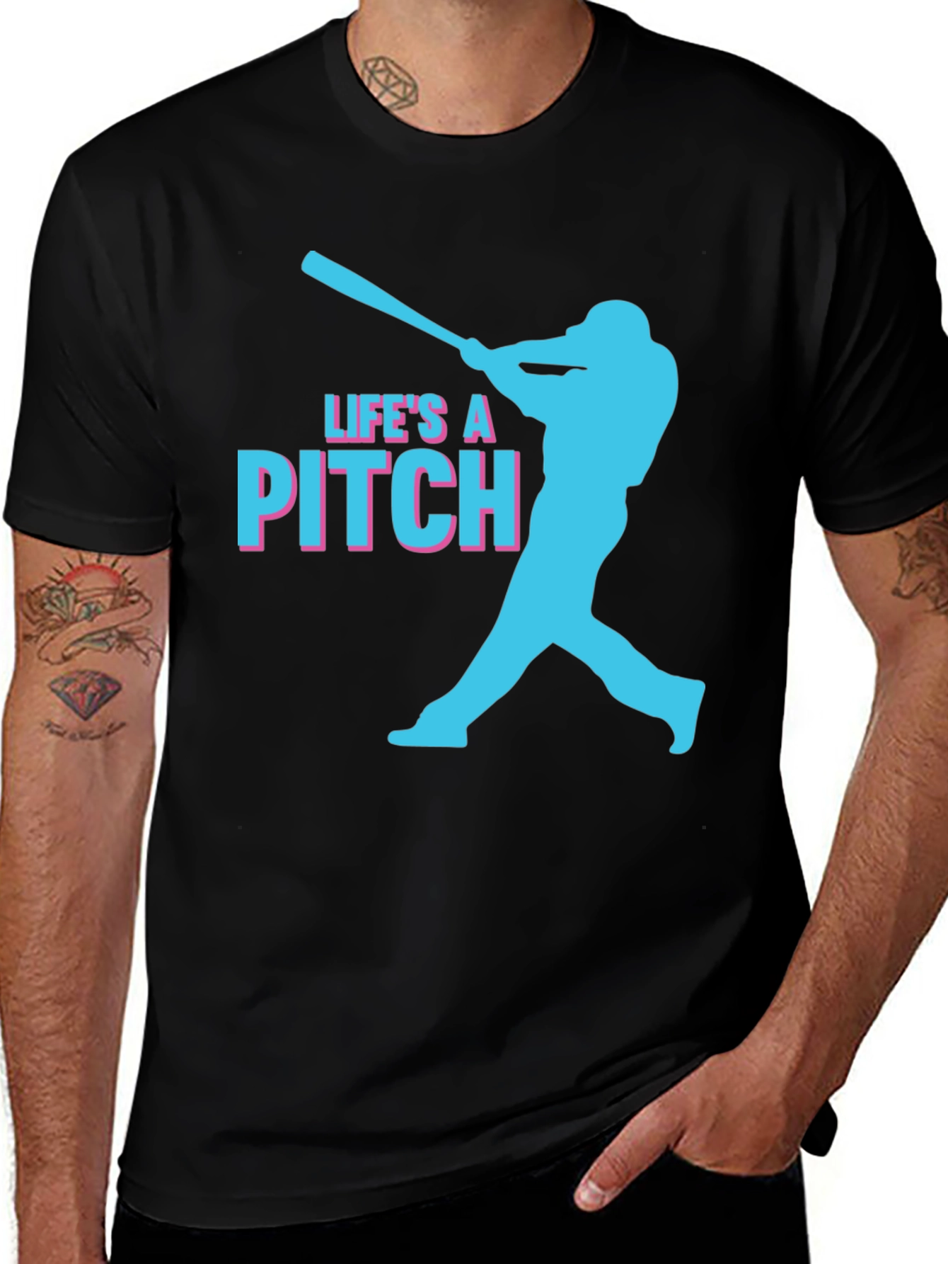 Lifes a Pitch Baseball Graphic Tee - Black