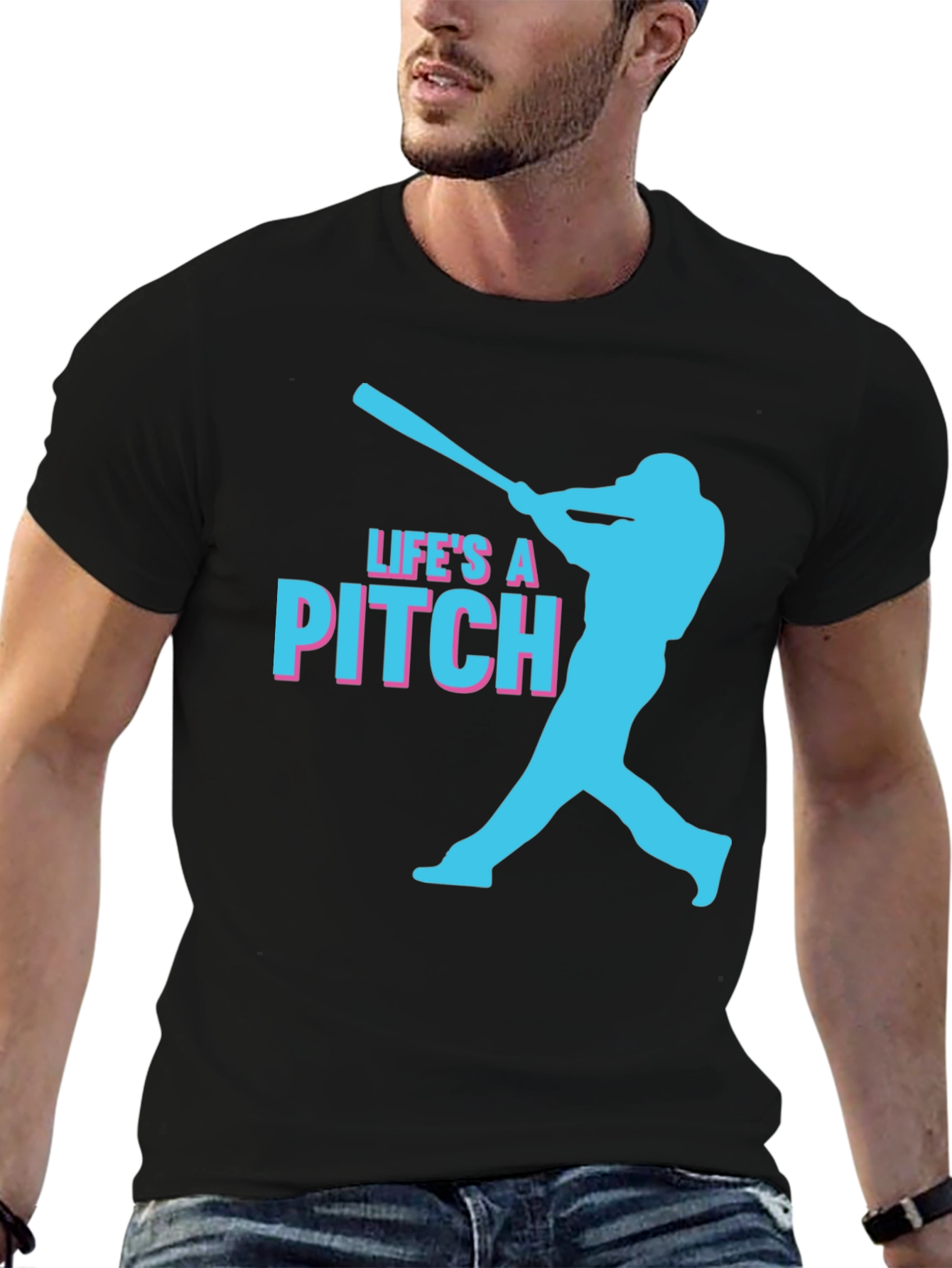Lifes a Pitch Baseball Graphic Tee - Black