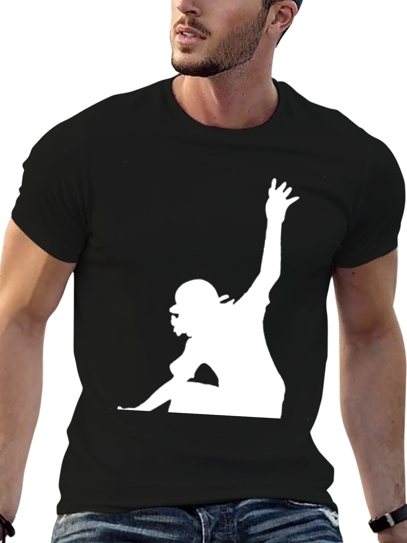 Urban Black T-Shirt with White Silhouette Graphic