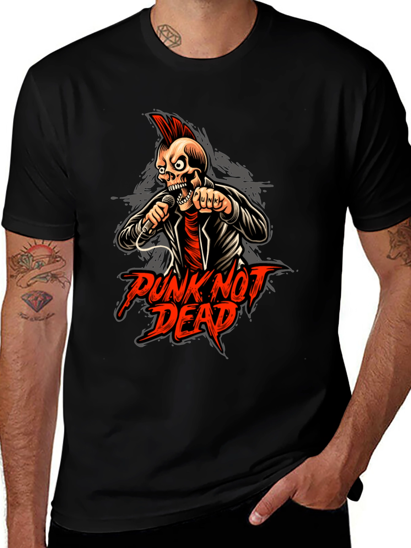 Punk Not Dead Graphic Tee - Skull Design