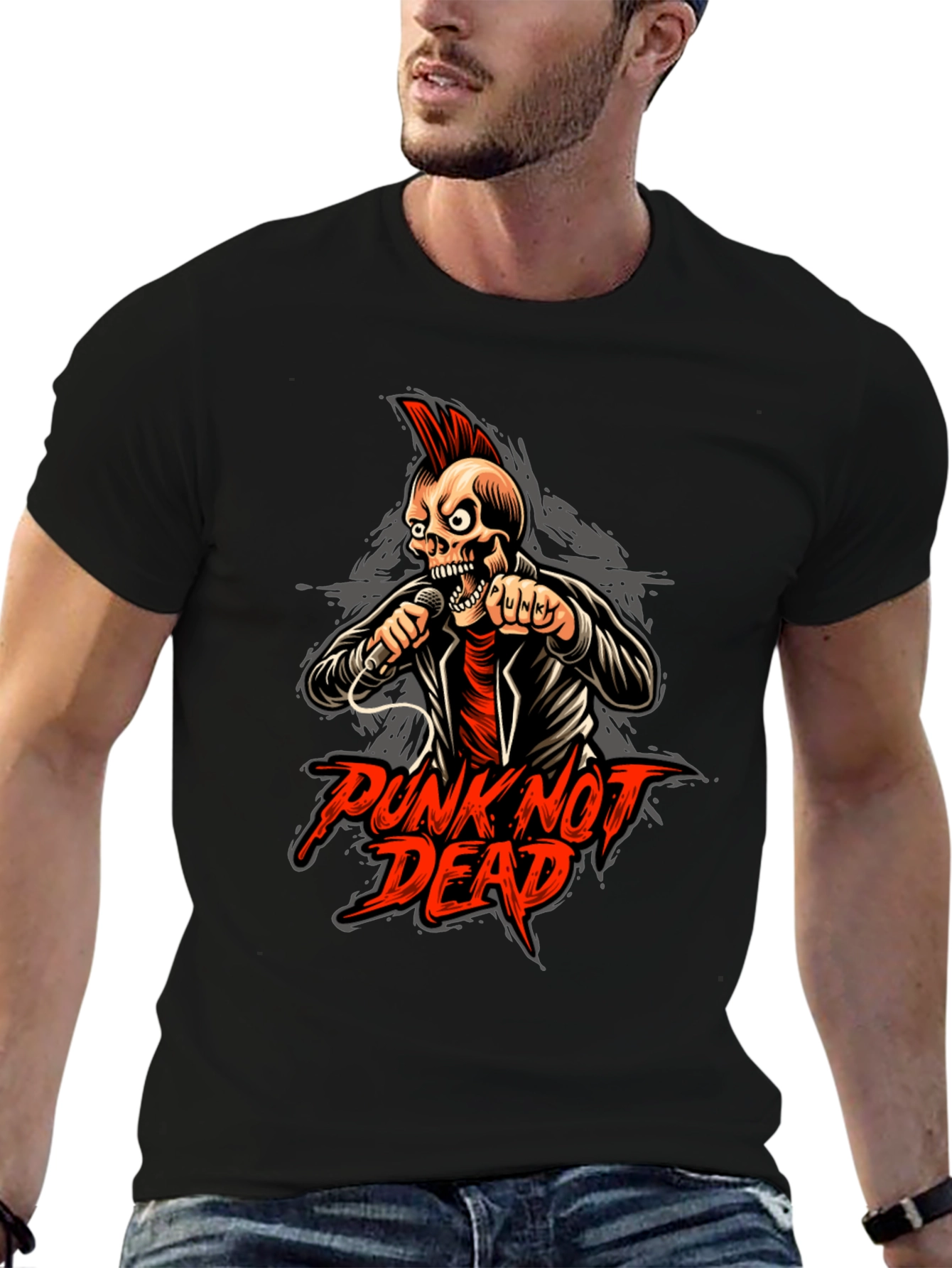 Punk Not Dead Graphic Tee - Skull Design