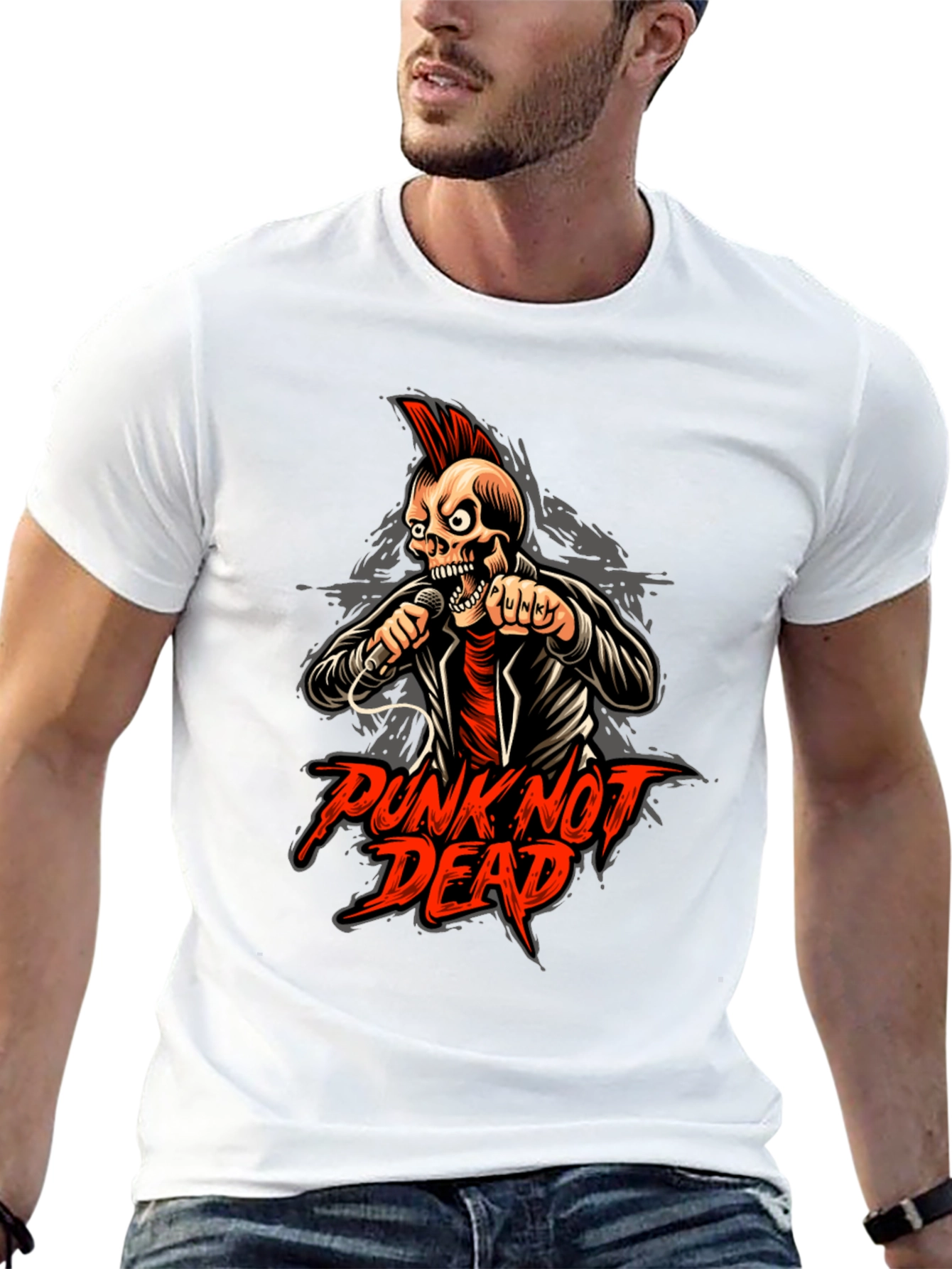 Punk Not Dead Graphic Tee - Skull Design