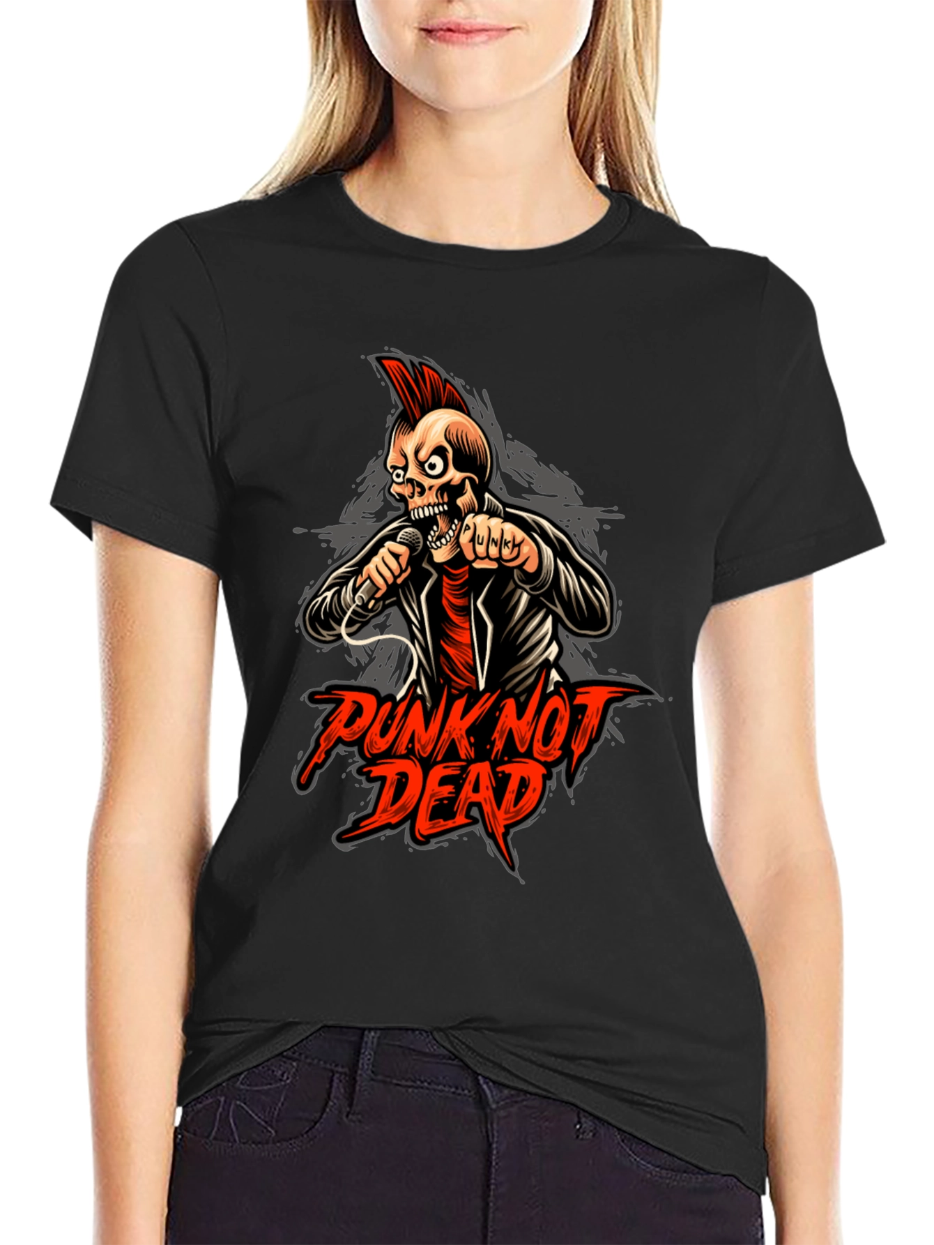 Punk Not Dead Graphic Tee - Skull Design