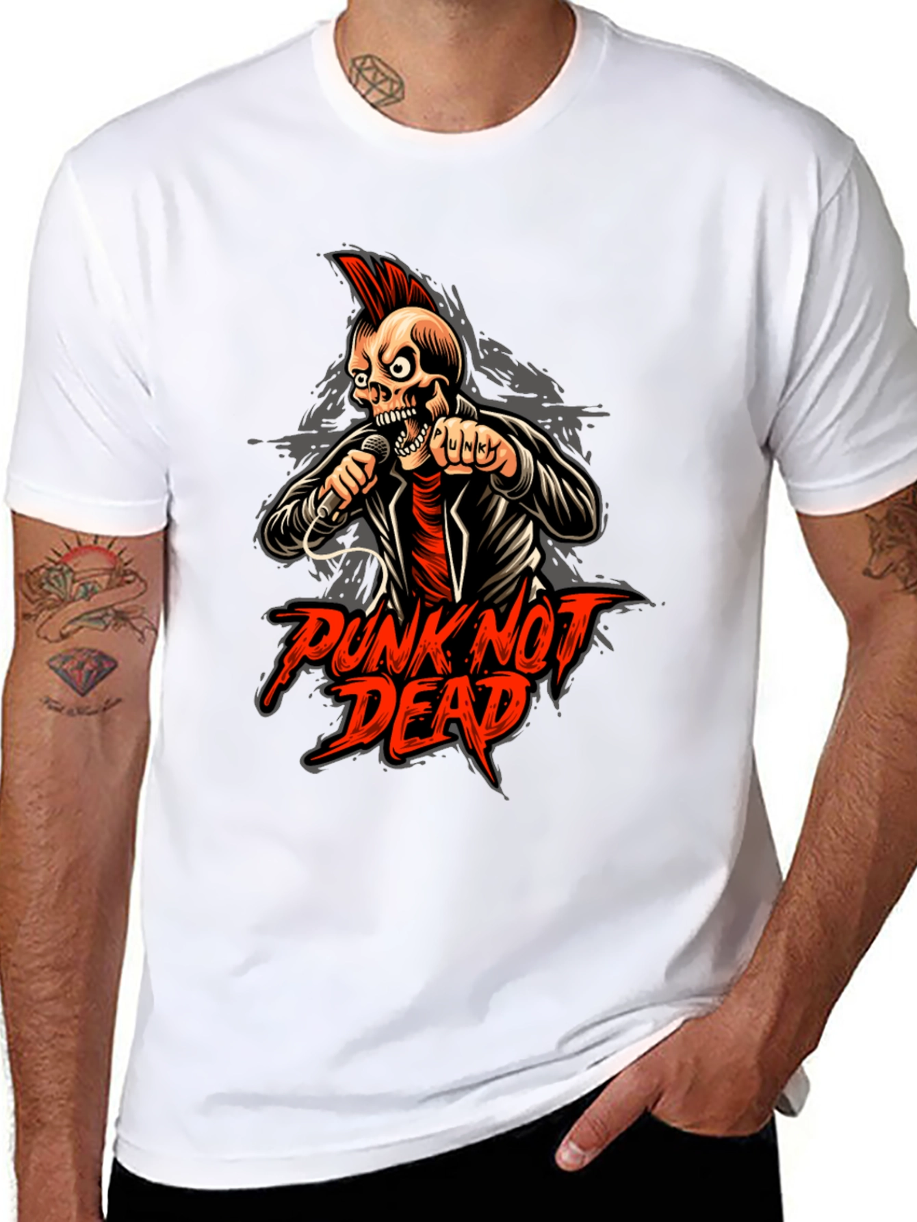 Punk Not Dead Graphic Tee - Skull Design
