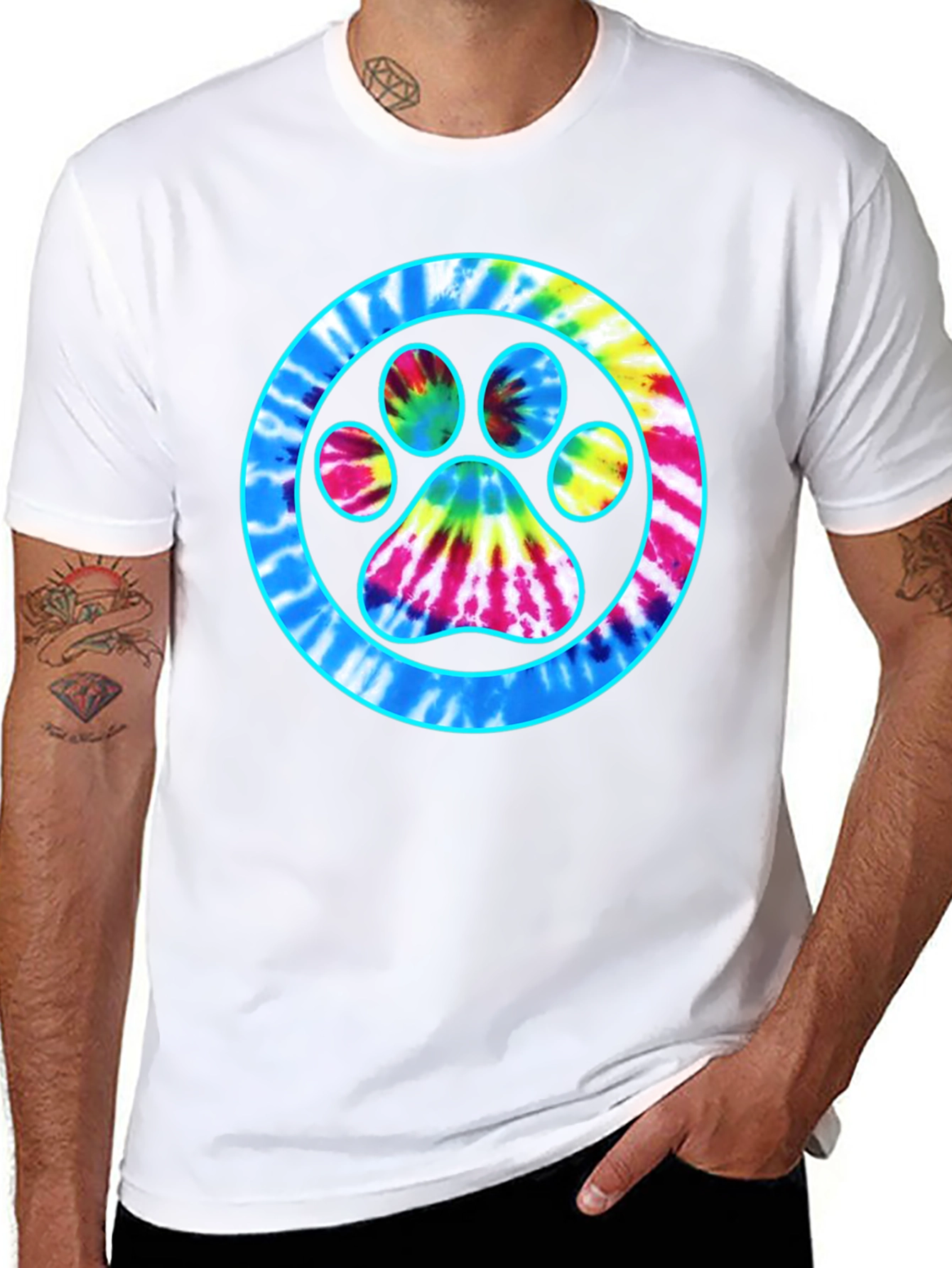 Tie-Dye Paw Print Graphic Tee - Casual Comfort