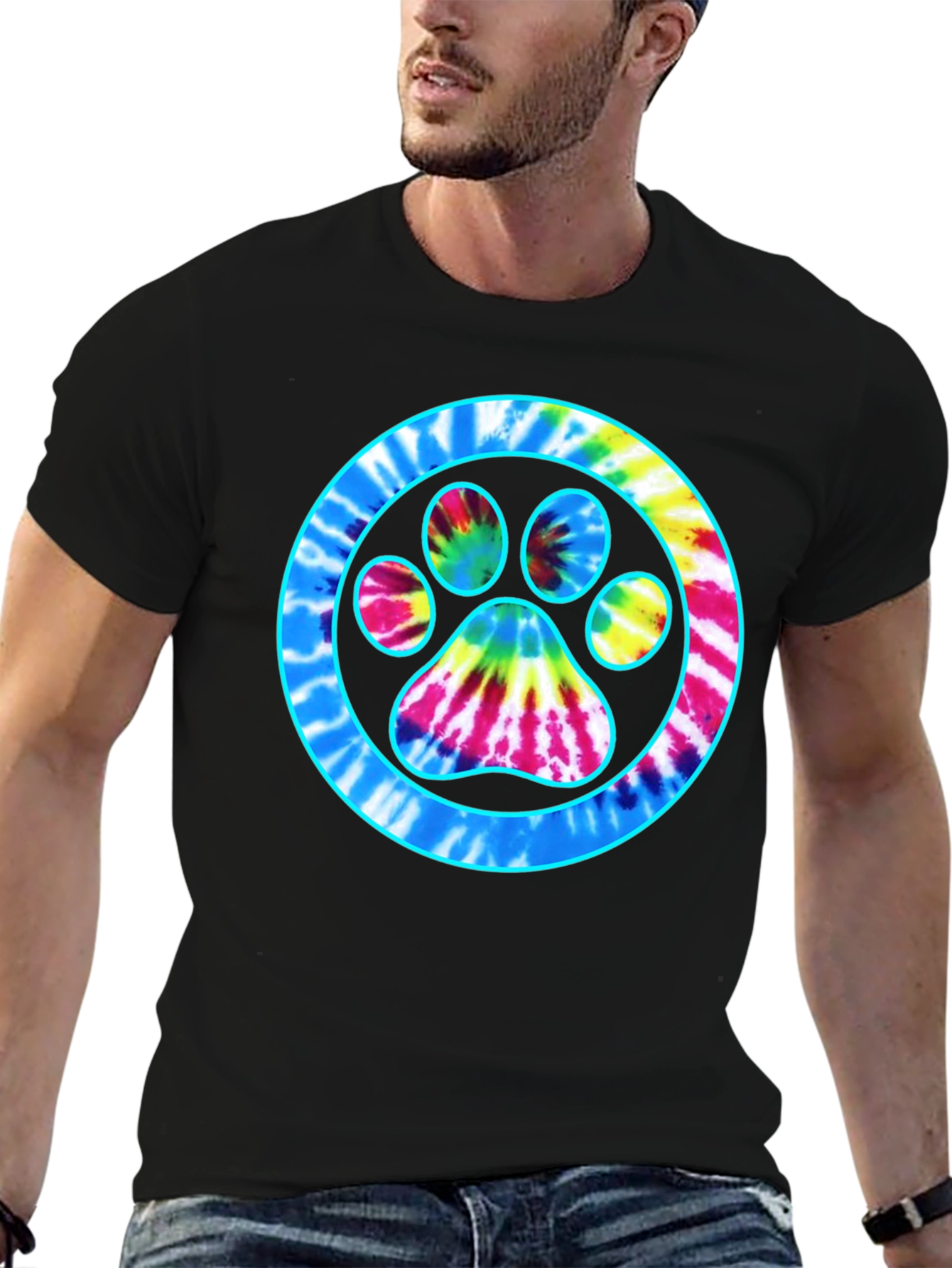 Tie-Dye Paw Print Graphic Tee - Casual Comfort