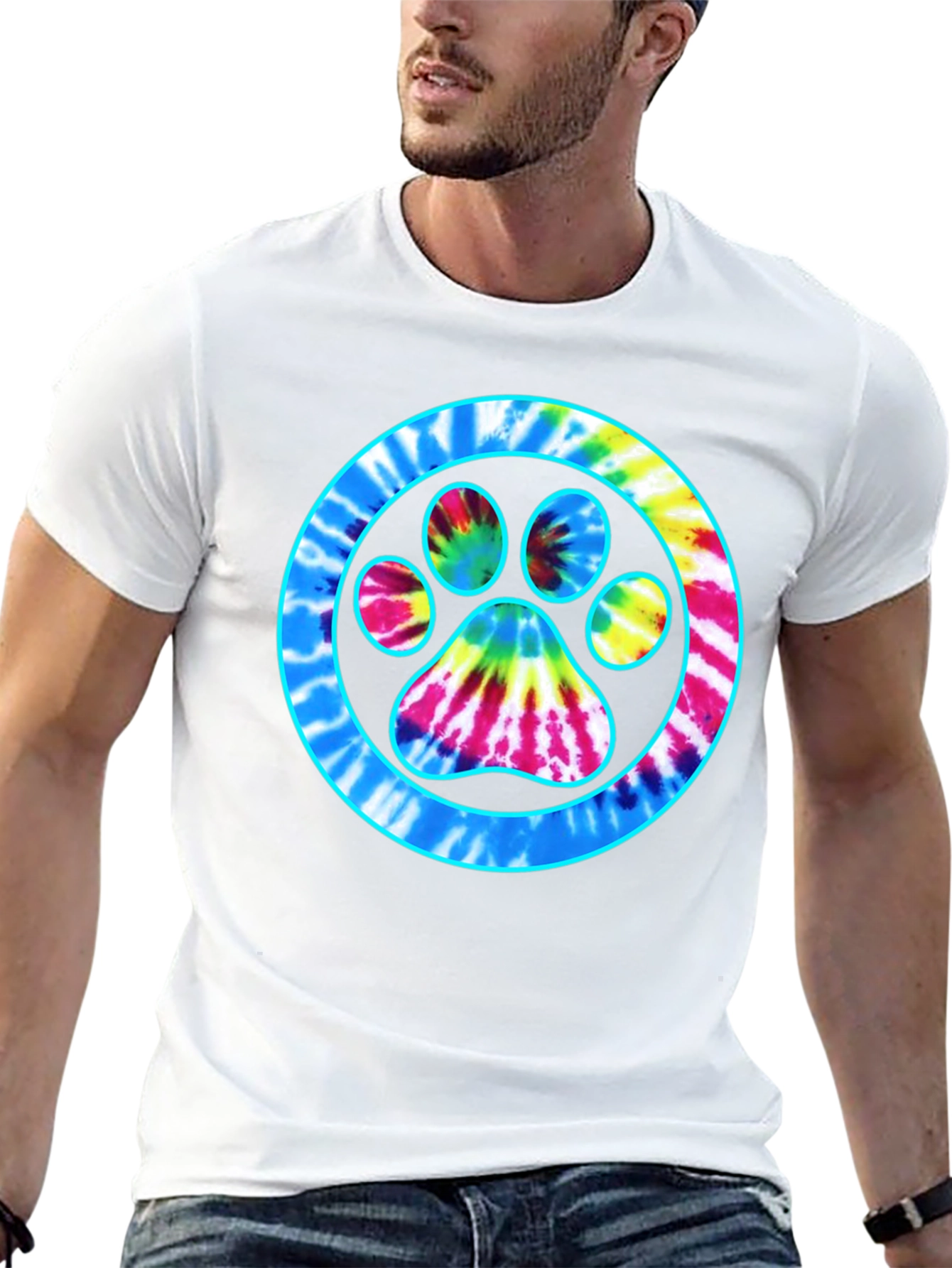 Tie-Dye Paw Print Graphic Tee - Casual Comfort