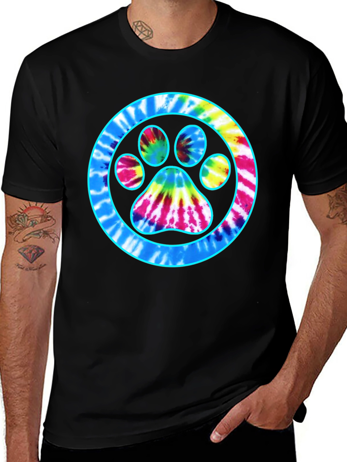 Tie-Dye Paw Print Graphic Tee - Casual Comfort