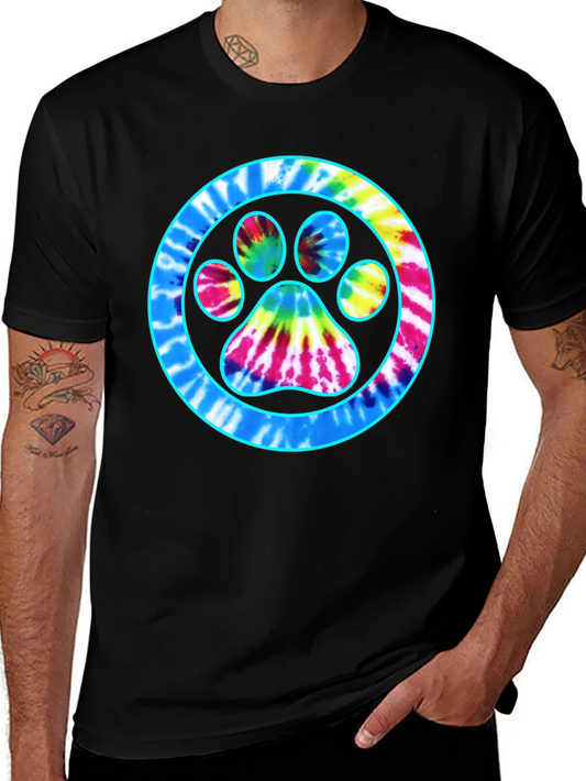 Tie-Dye Paw Print Graphic Tee - Casual Comfort