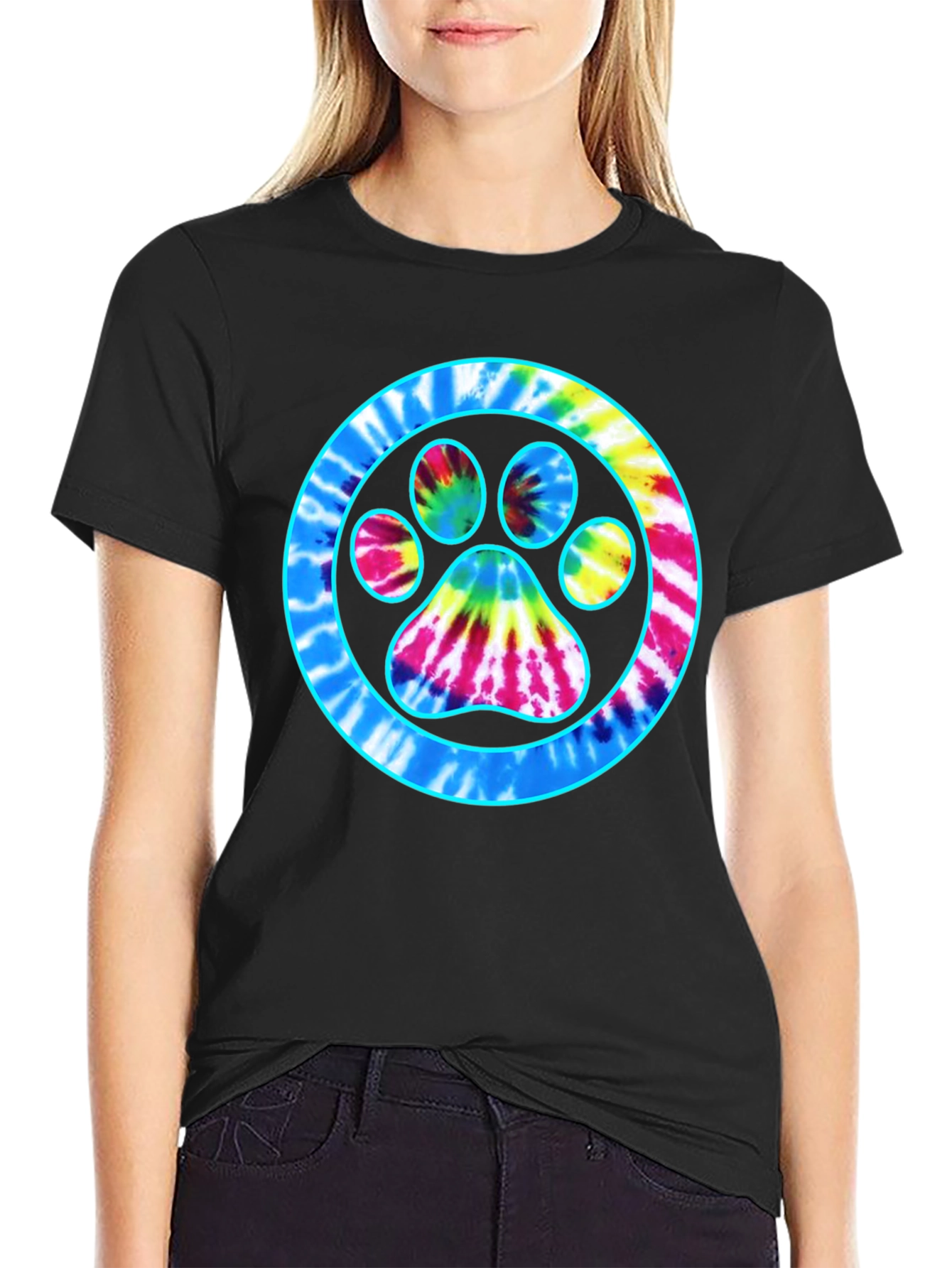 Tie-Dye Paw Print Graphic Tee - Casual Comfort