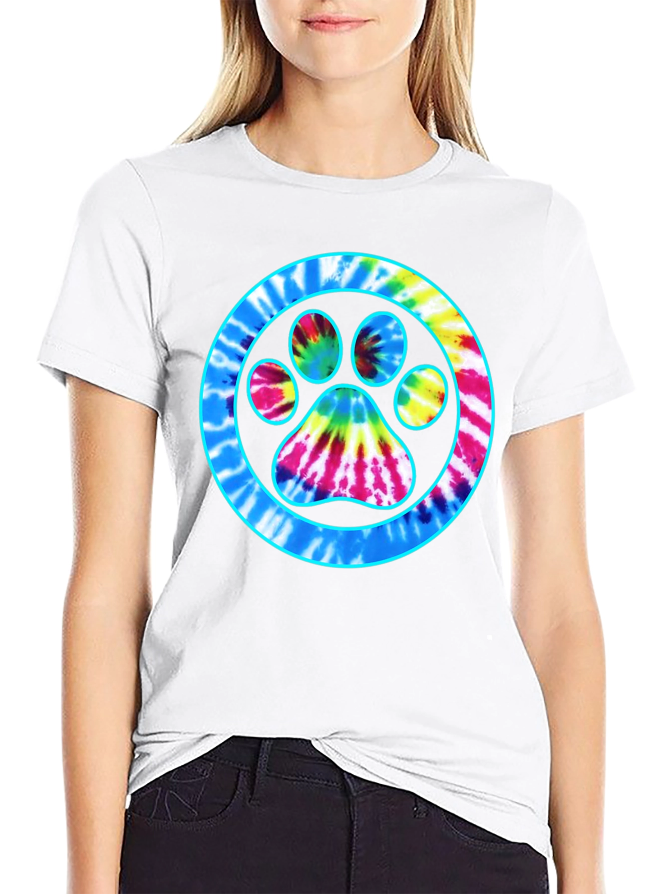 Tie-Dye Paw Print Graphic Tee - Casual Comfort