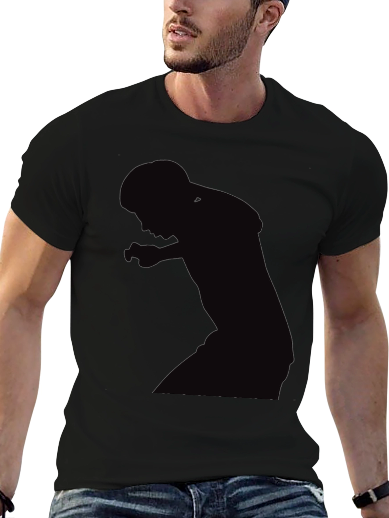 Mens Black Graphic Tee - Silhouette Design