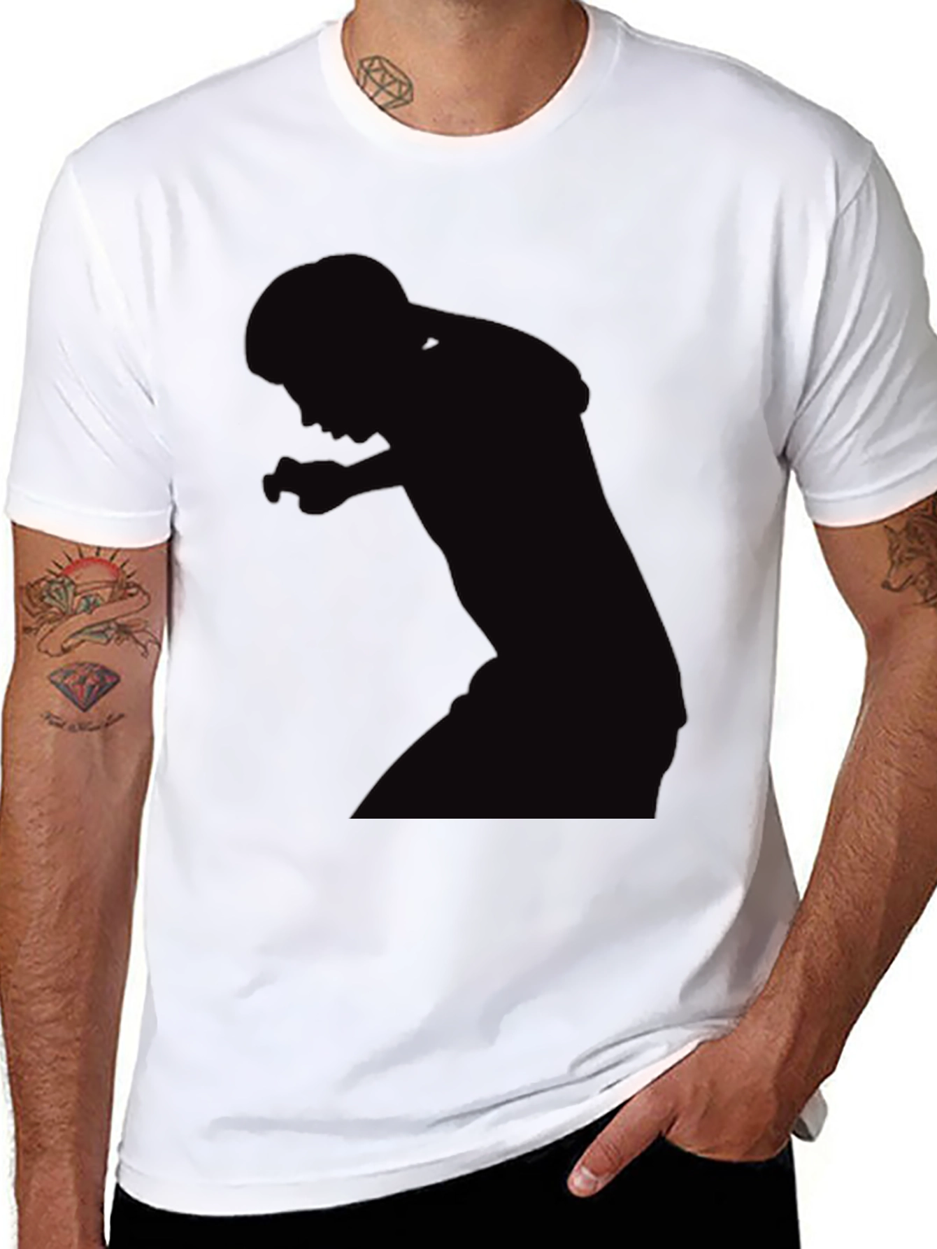 Mens Black Graphic Tee - Silhouette Design