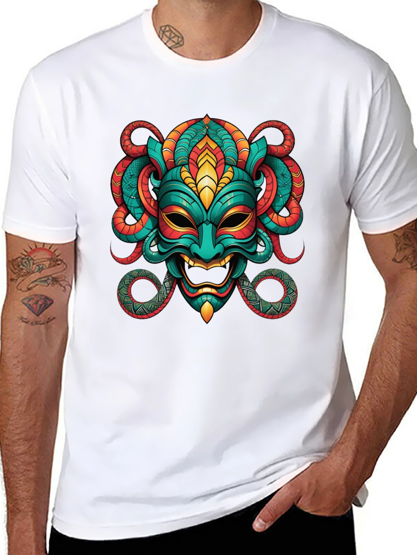 Bold Graphic Tee - Exotic Mask Design
