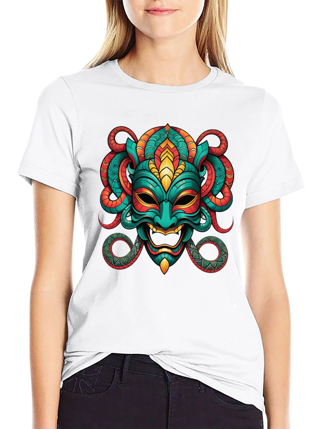 Bold Graphic Tee - Exotic Mask Design
