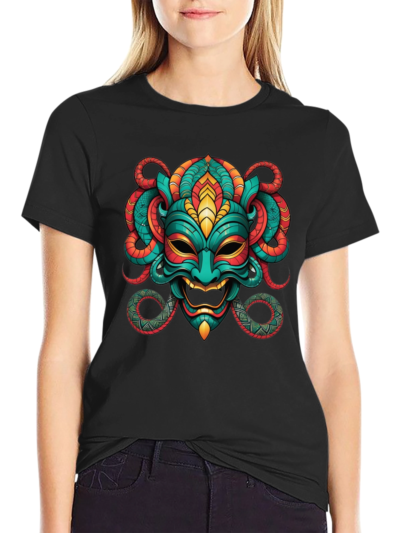 Bold Graphic Tee - Exotic Mask Design