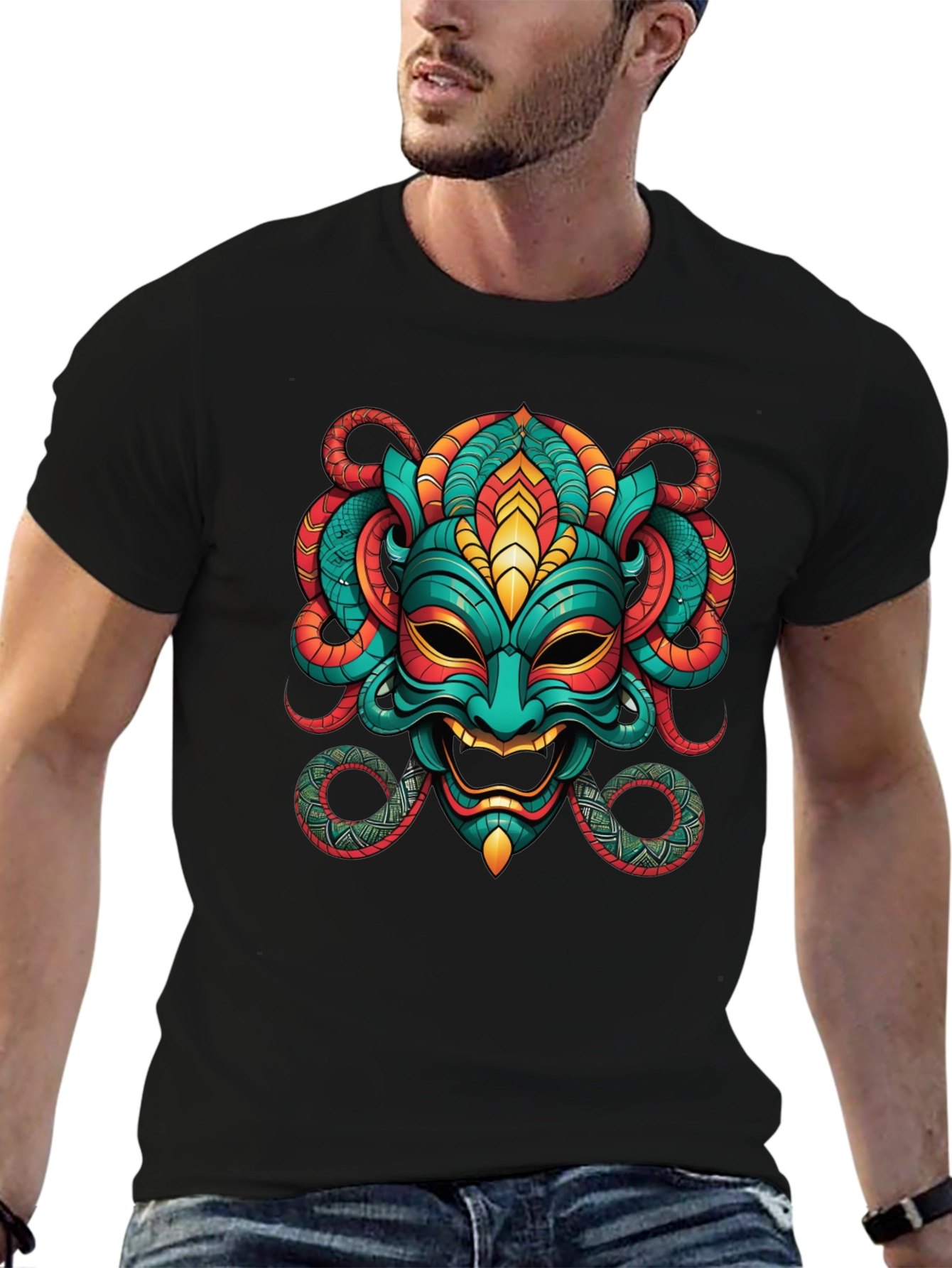 Bold Graphic Tee - Exotic Mask Design