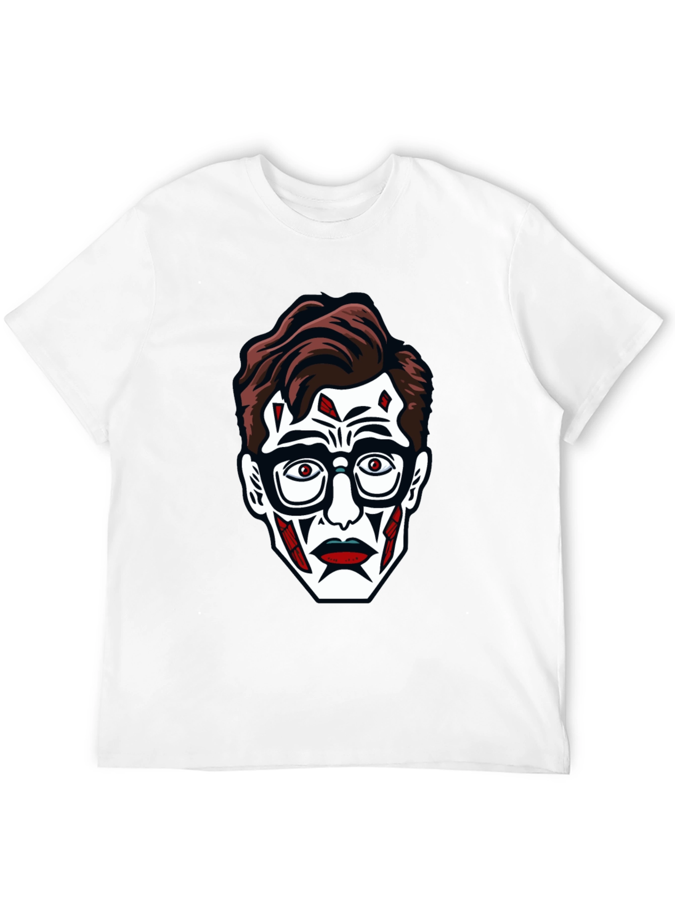 Graphic Tee: Creepy Face Print Black T-Shirt