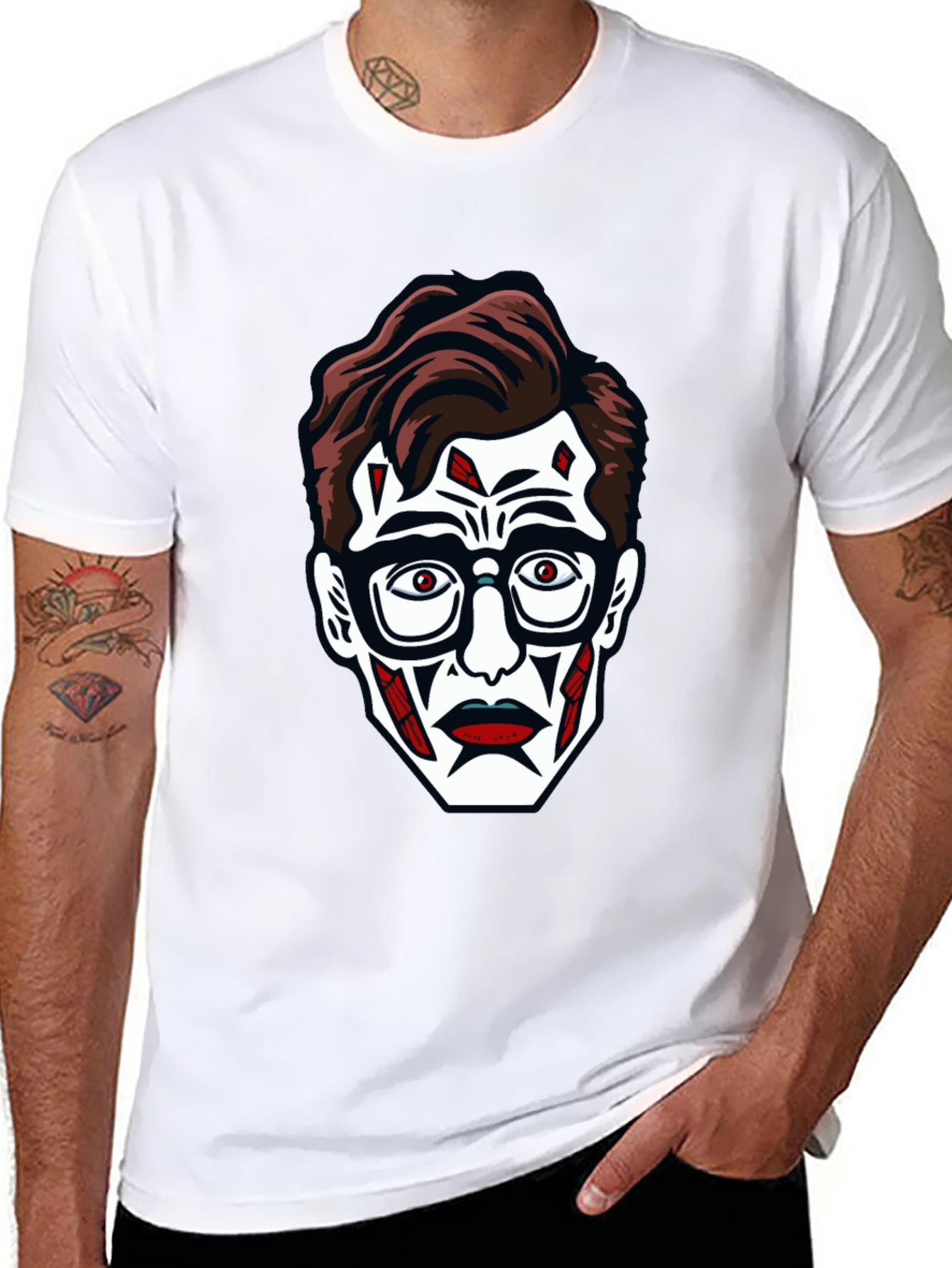 Graphic Tee: Creepy Face Print Black T-Shirt
