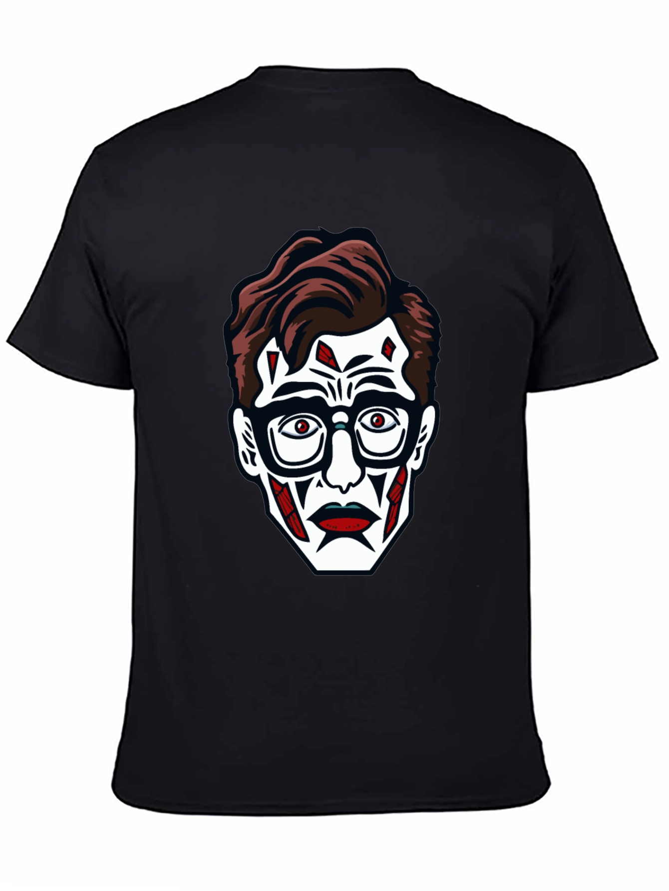 Graphic Tee: Creepy Face Print Black T-Shirt