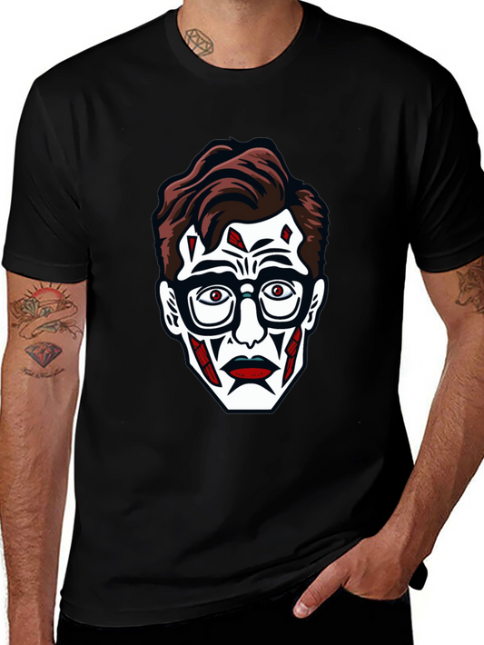 Graphic Tee: Creepy Face Print Black T-Shirt