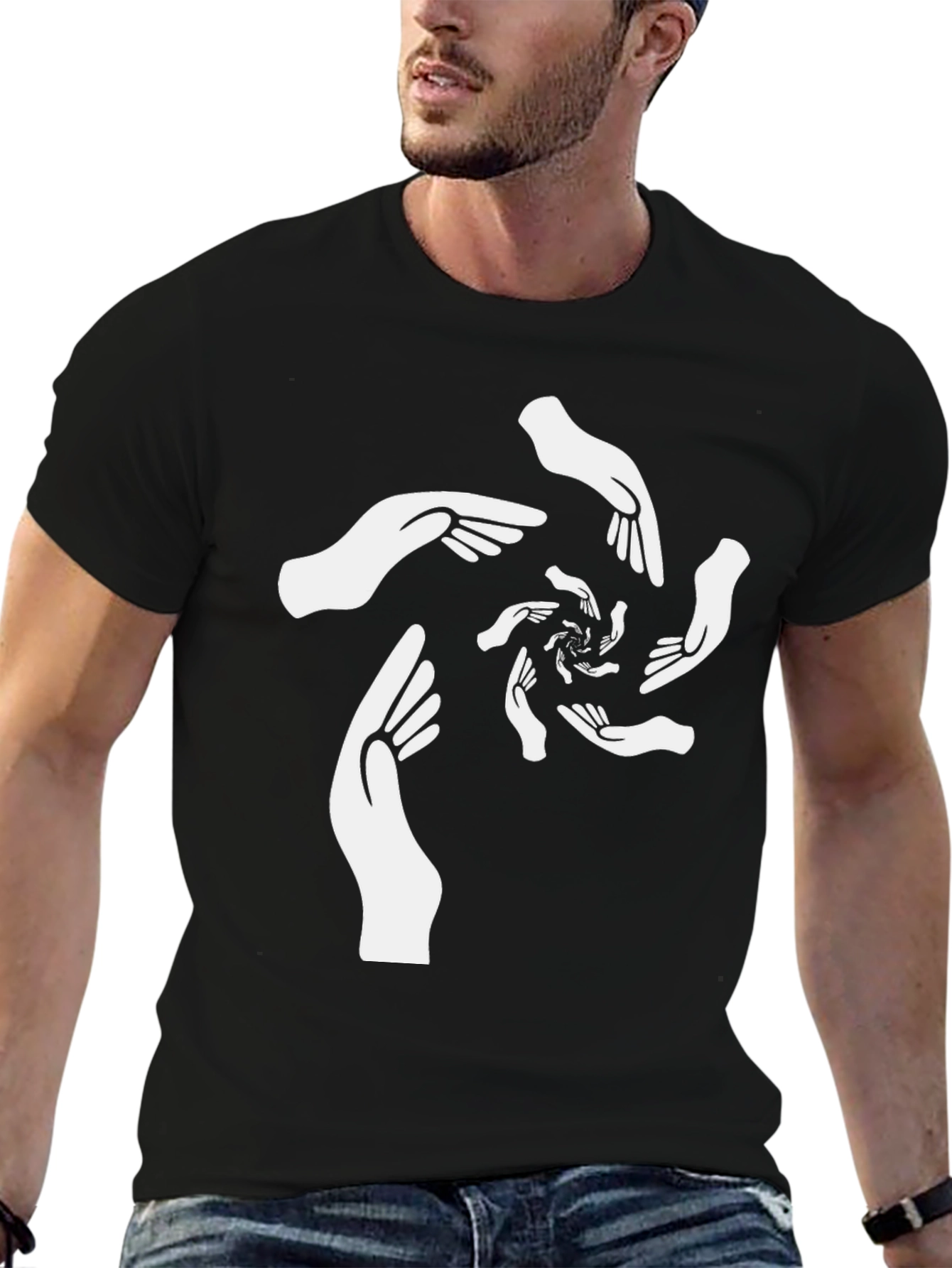 Abstract Hands Graphic Tee - Unique Black T-Shirt