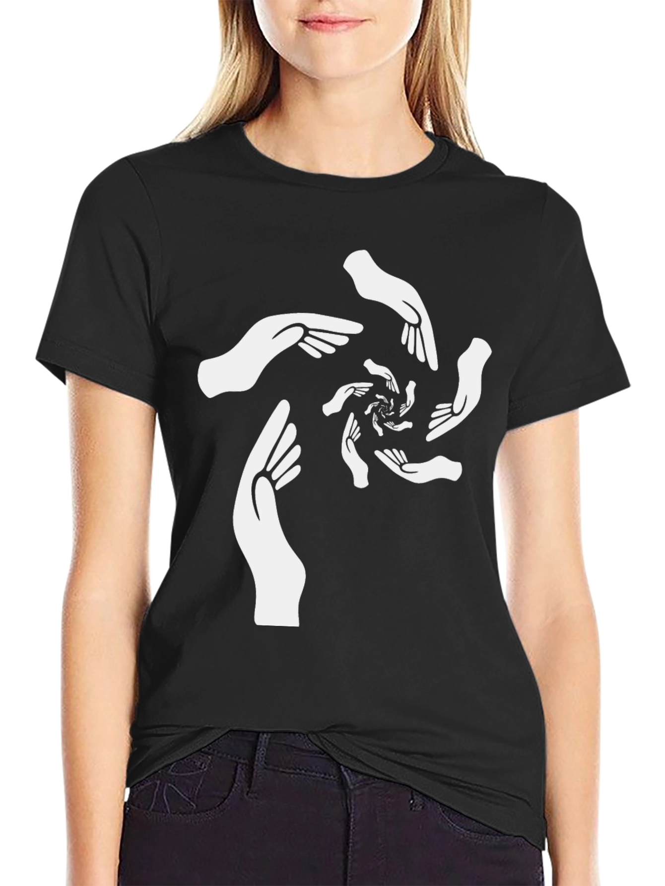 Abstract Hands Graphic Tee - Unique Black T-Shirt