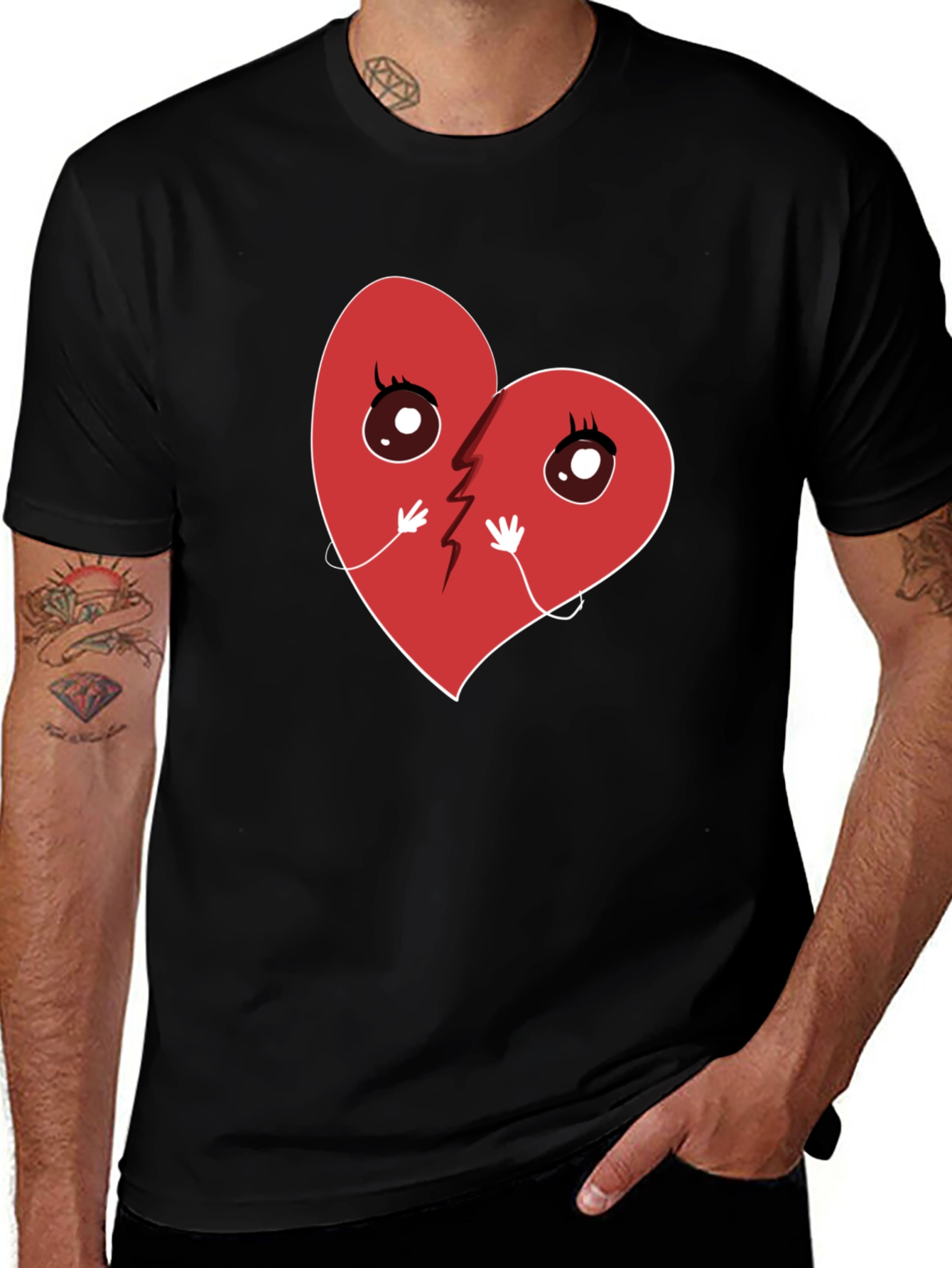 Broken Heart Cartoon Graphic T-Shirt - Unisex Casual Tee