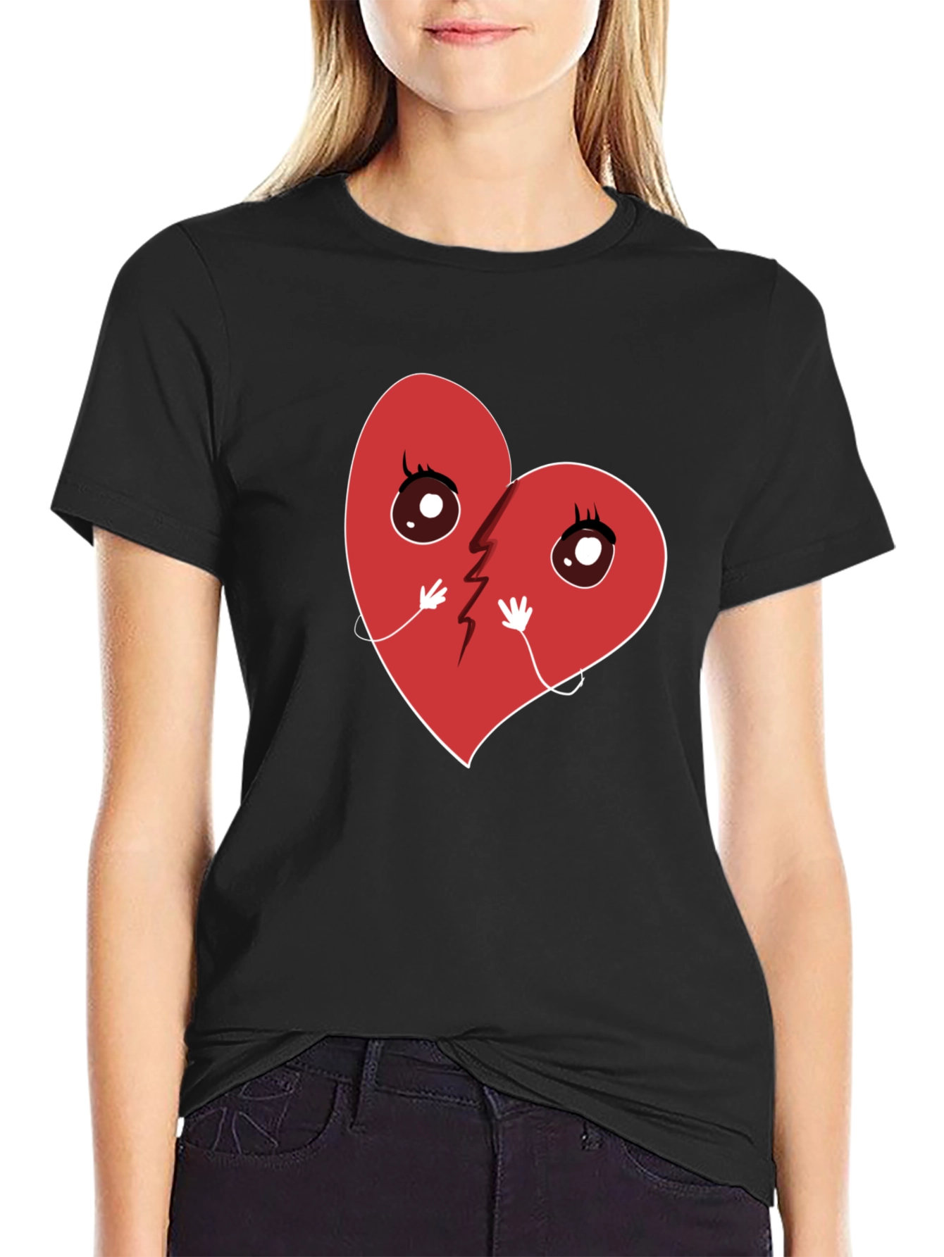 Broken Heart Cartoon Graphic T-Shirt - Unisex Casual Tee