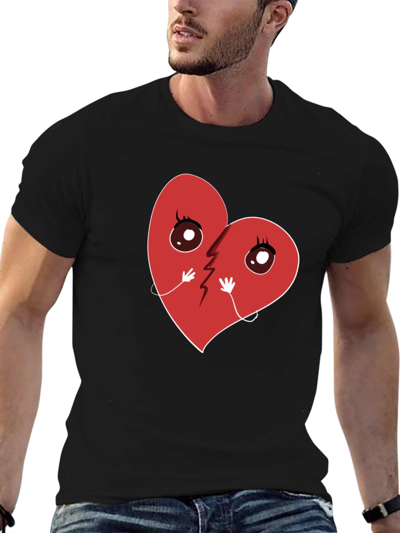 Broken Heart Cartoon Graphic T-Shirt - Unisex Casual Tee