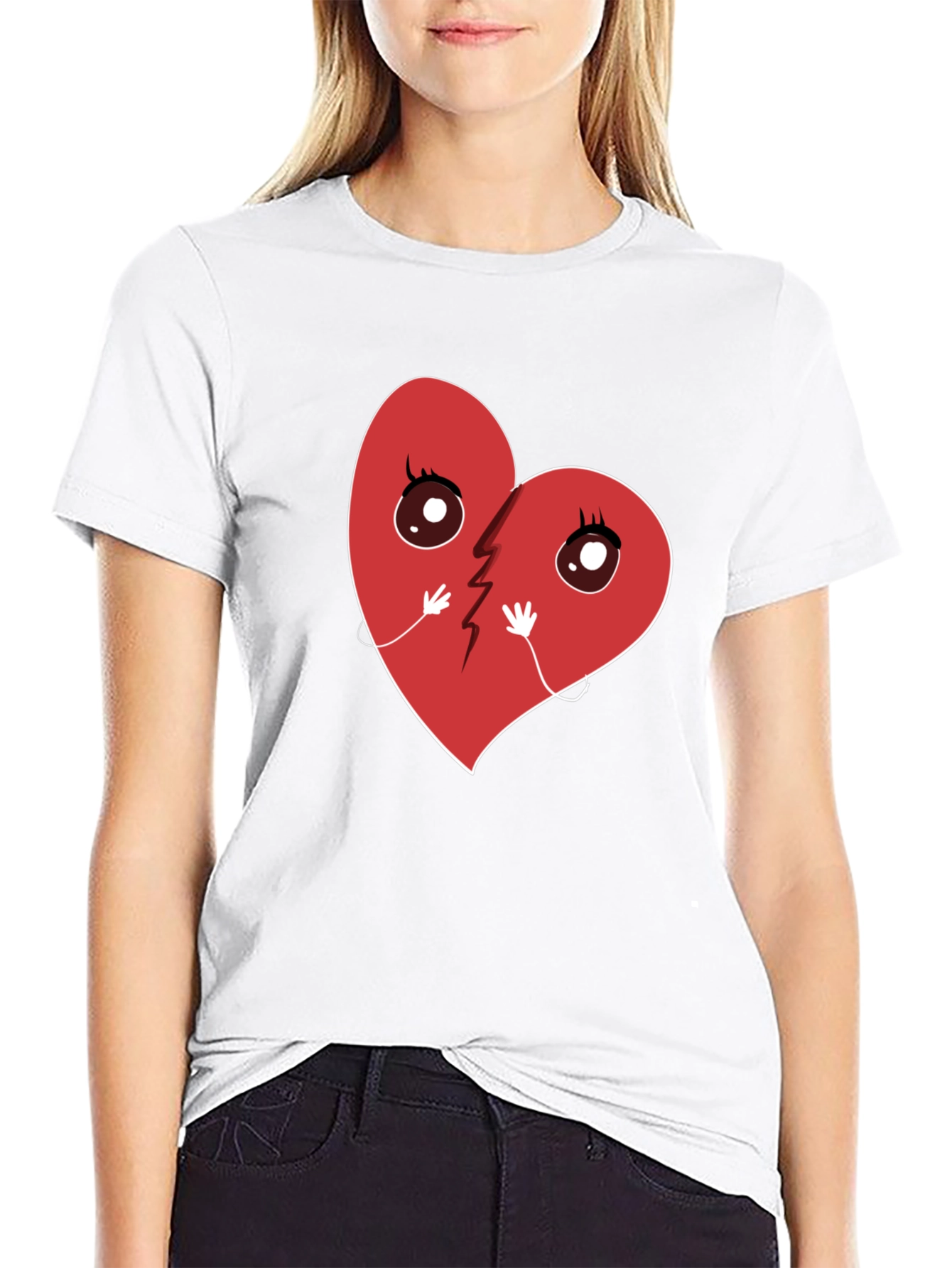 Broken Heart Cartoon Graphic T-Shirt - Unisex Casual Tee