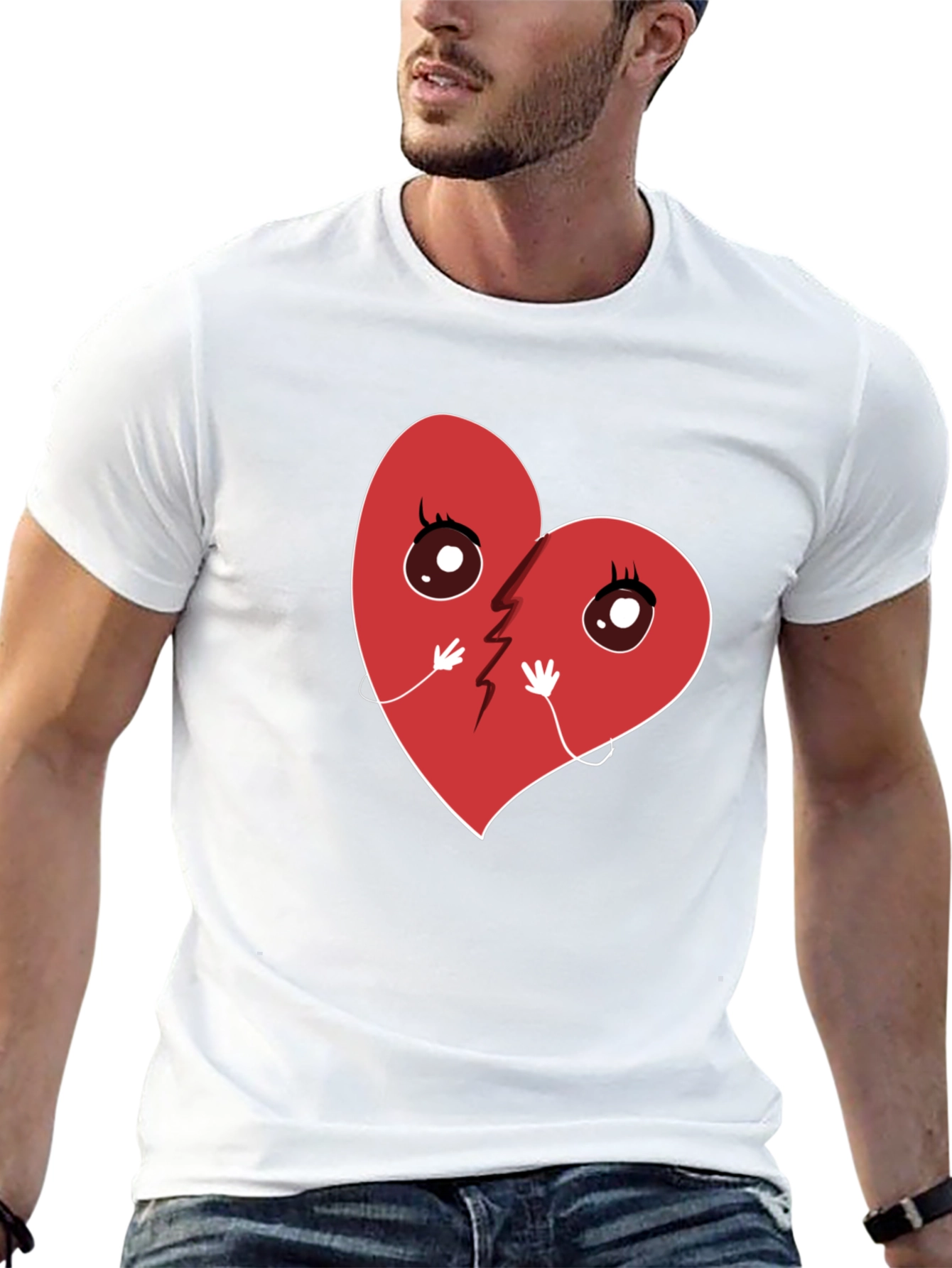 Broken Heart Cartoon Graphic T-Shirt - Unisex Casual Tee