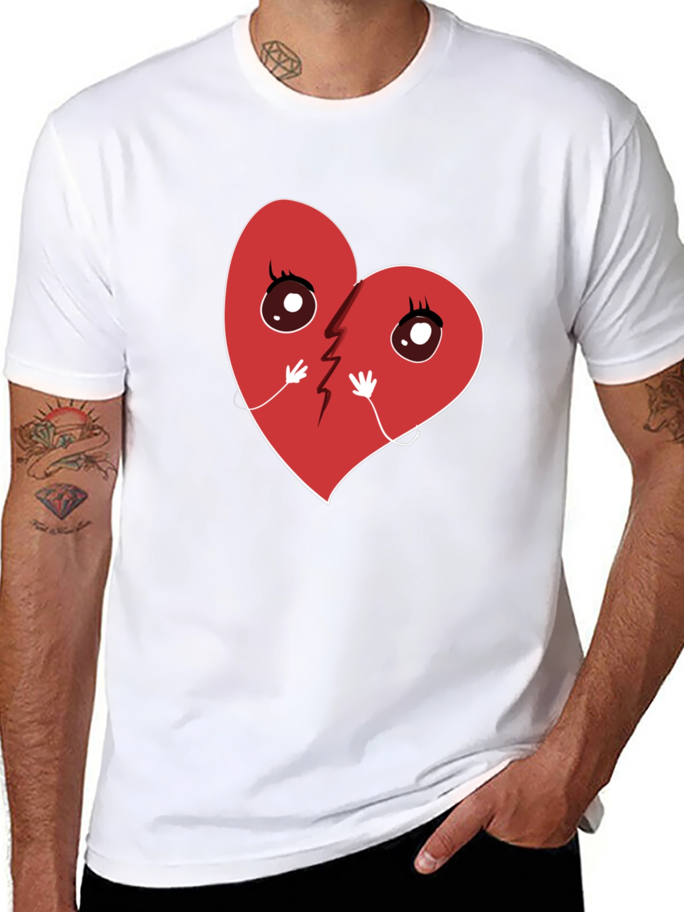 Broken Heart Cartoon Graphic T-Shirt - Unisex Casual Tee
