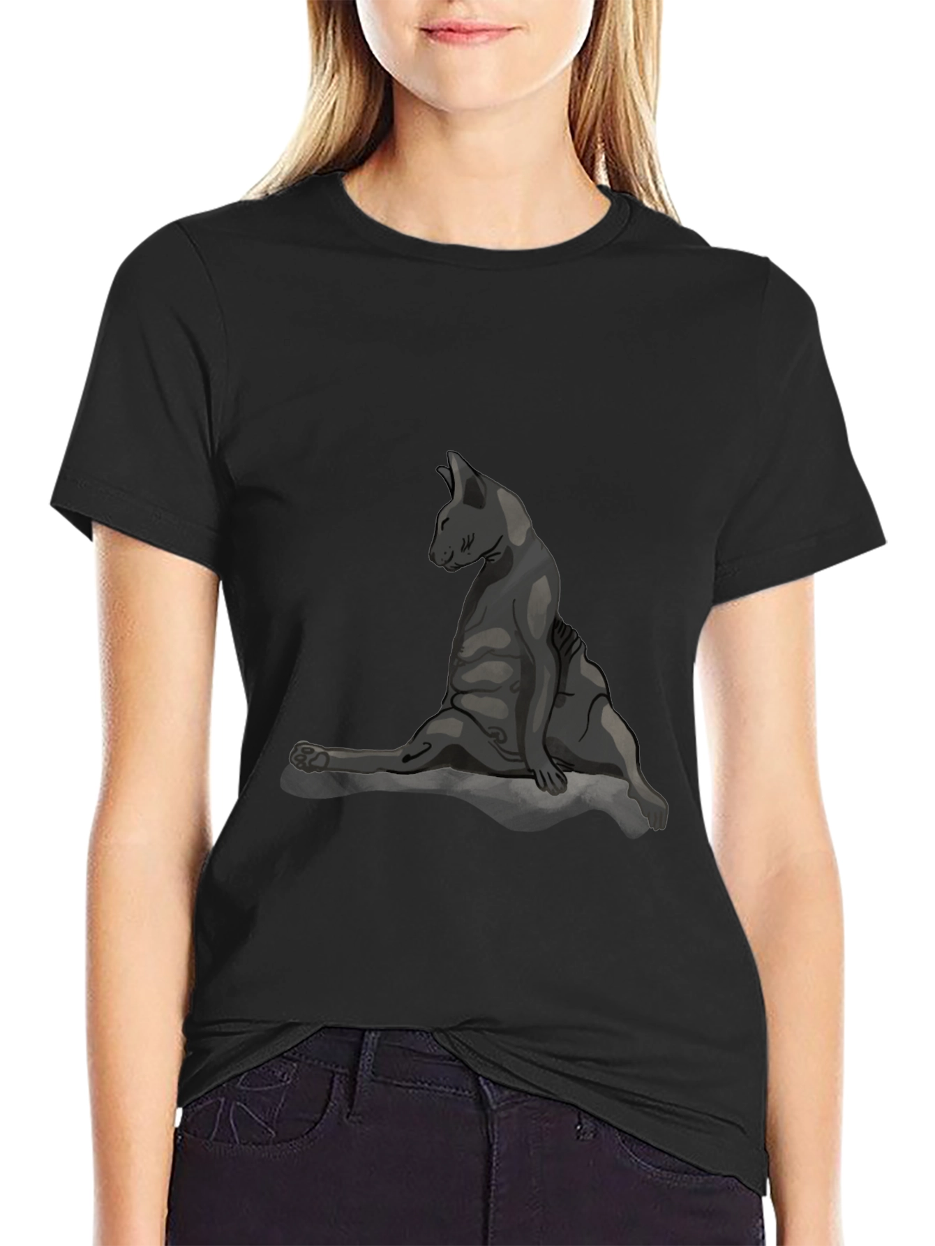 Cat Yoga Pose Graphic Tee - Relaxed Fit