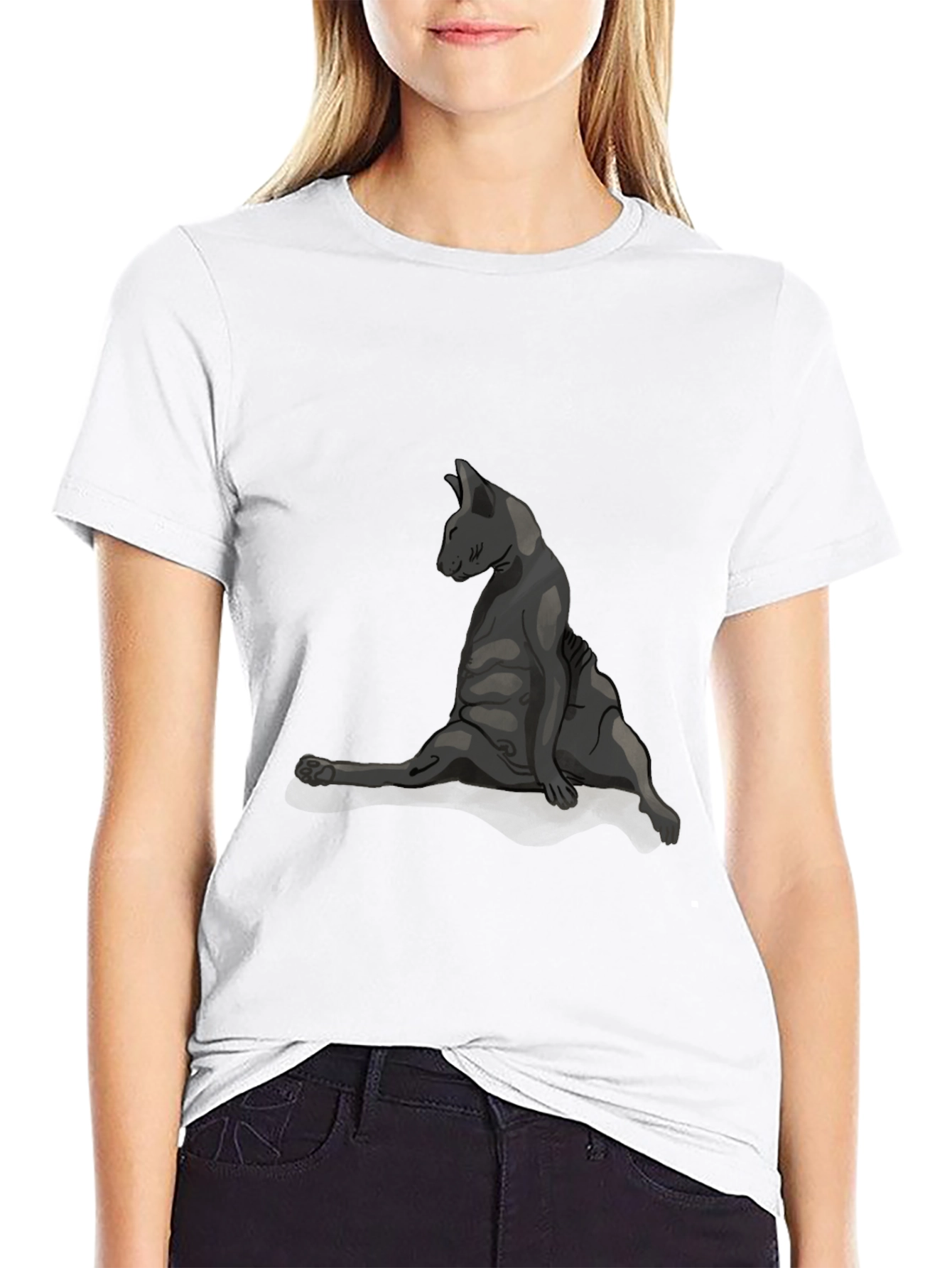 Cat Yoga Pose Graphic Tee - Relaxed Fit