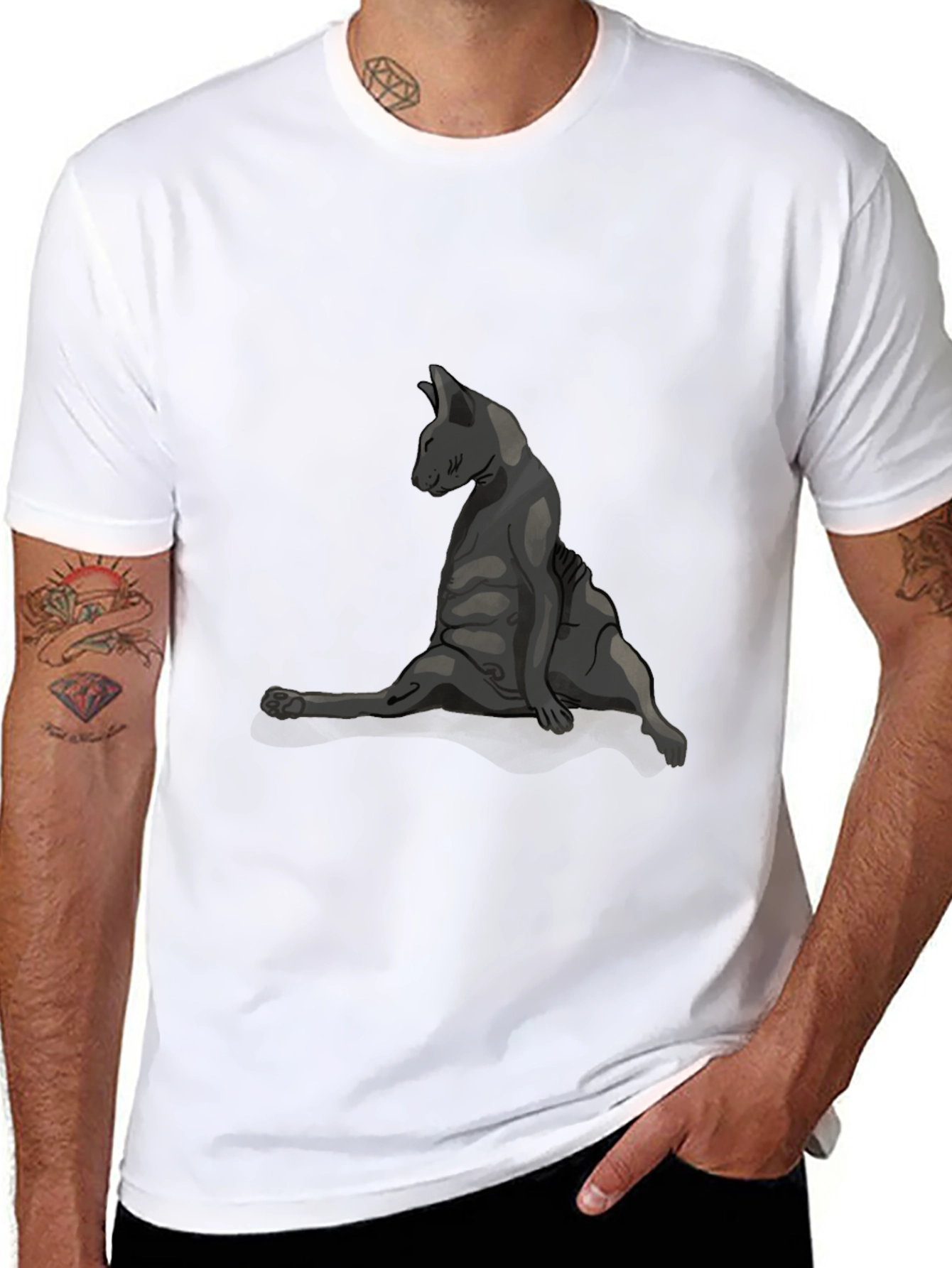 Cat Yoga Pose Graphic Tee - Relaxed Fit