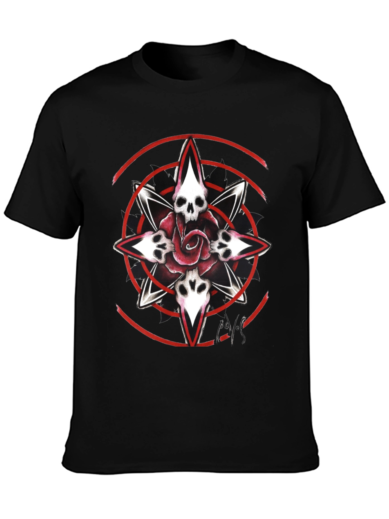 Skull Rose Graphic Print Tee - Black