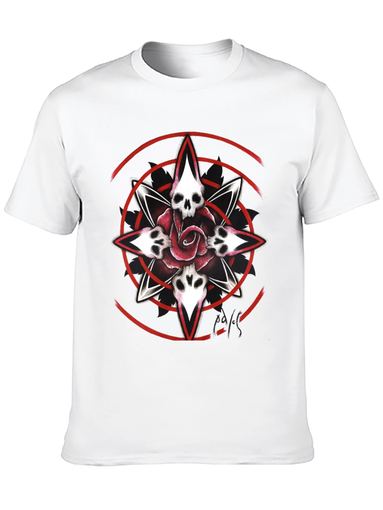 Skull Rose Graphic Print Tee - Black