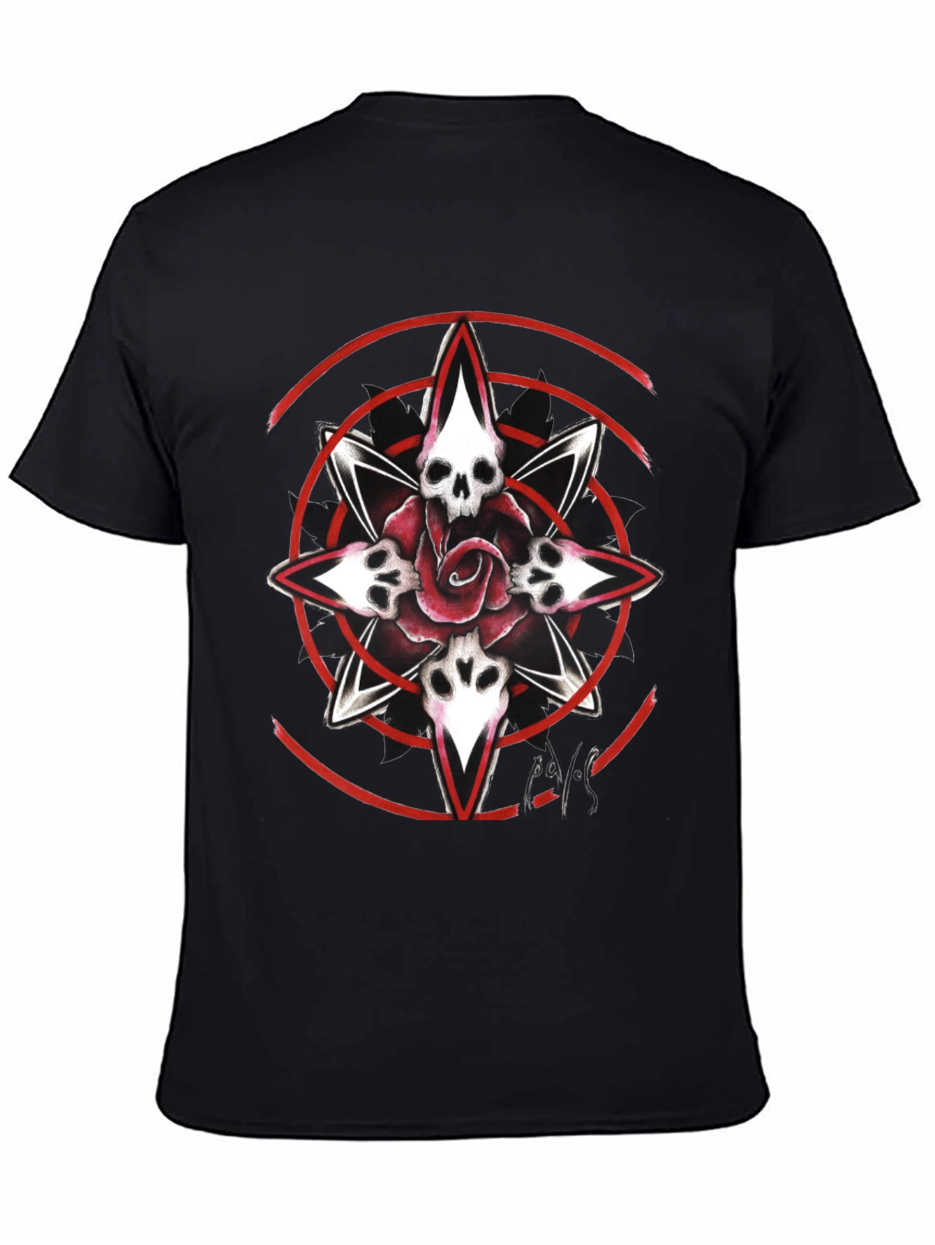 Skull Rose Graphic Print Tee - Black