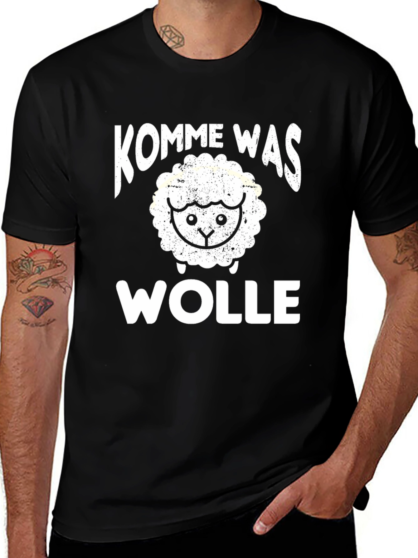 Kommewas Wolle Sheep T-Shirt - Black Cotton Tee