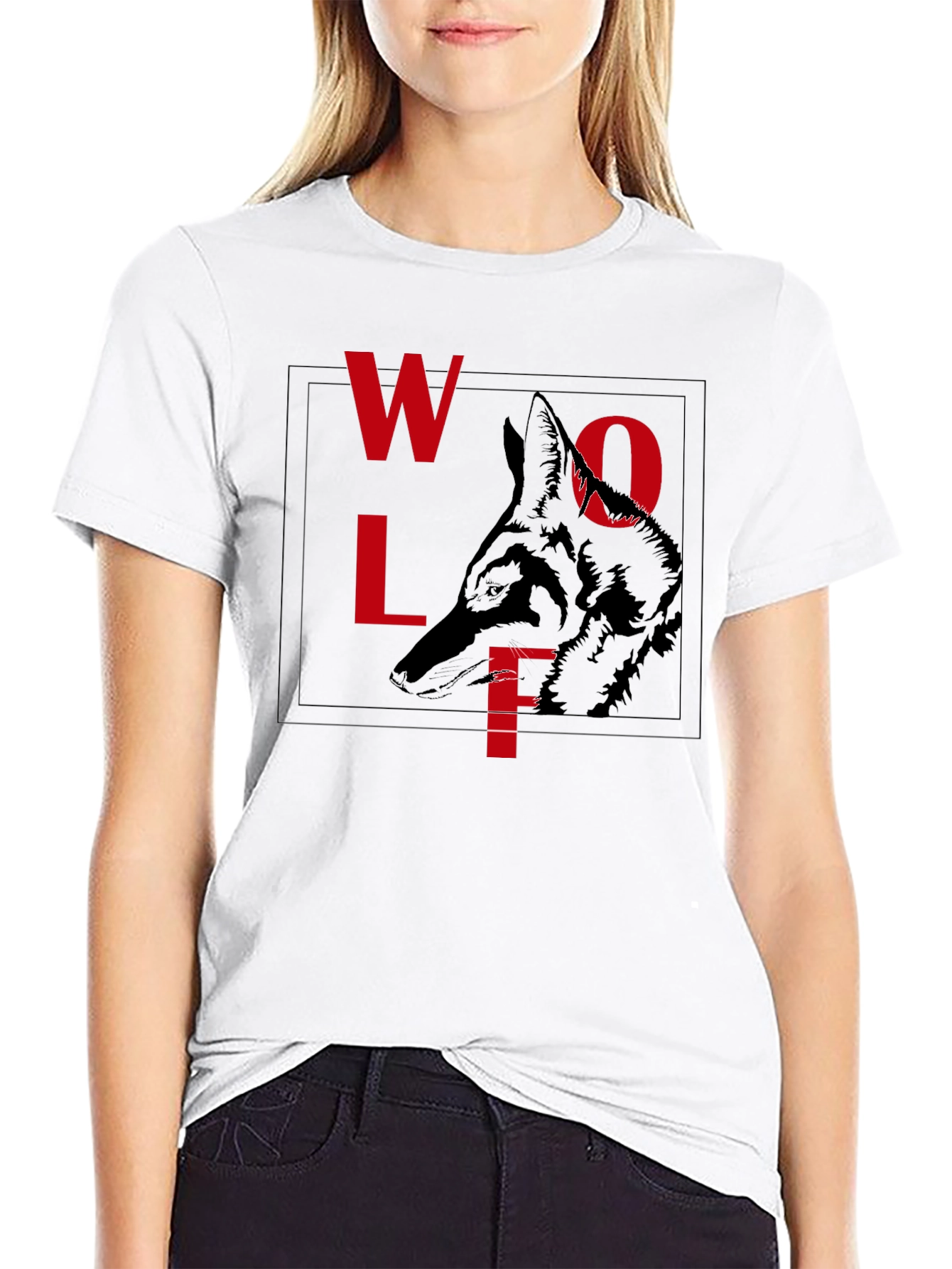 Wolf Graphic Tee - Red Letter Print Black Shirt