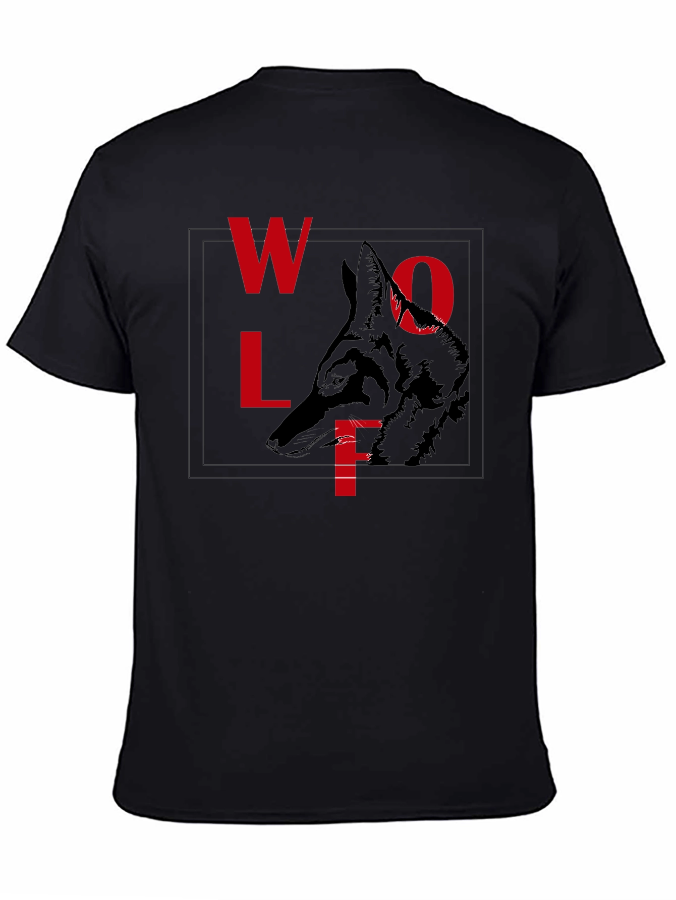 Wolf Graphic Tee - Red Letter Print Black Shirt