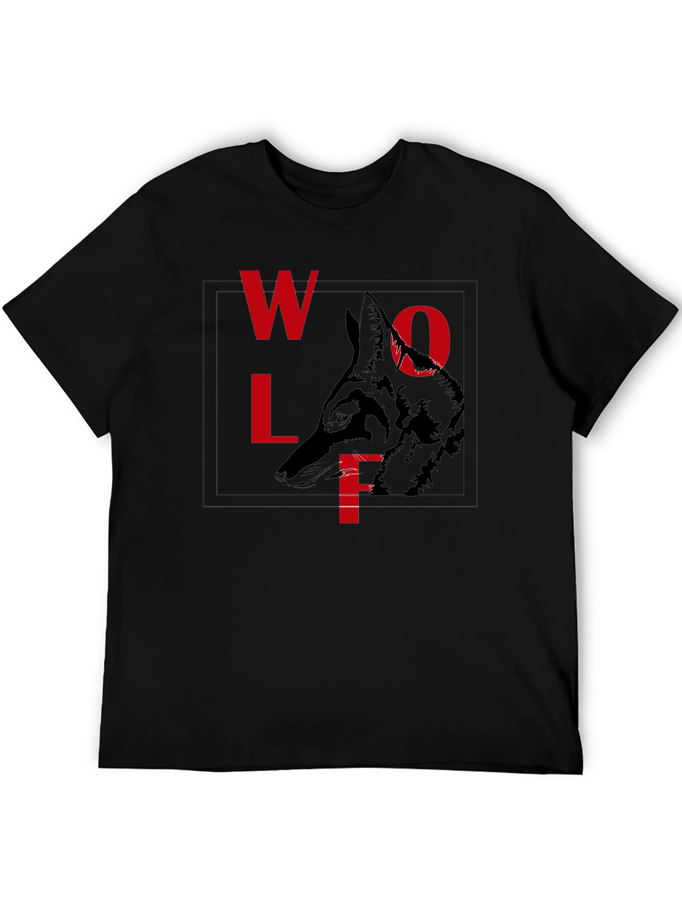 Wolf Graphic Tee - Red Letter Print Black Shirt