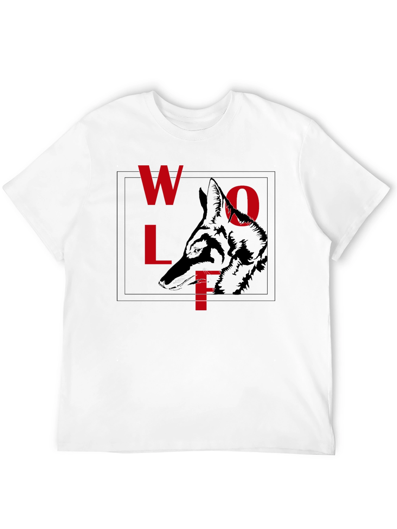 Wolf Graphic Tee - Red Letter Print Black Shirt