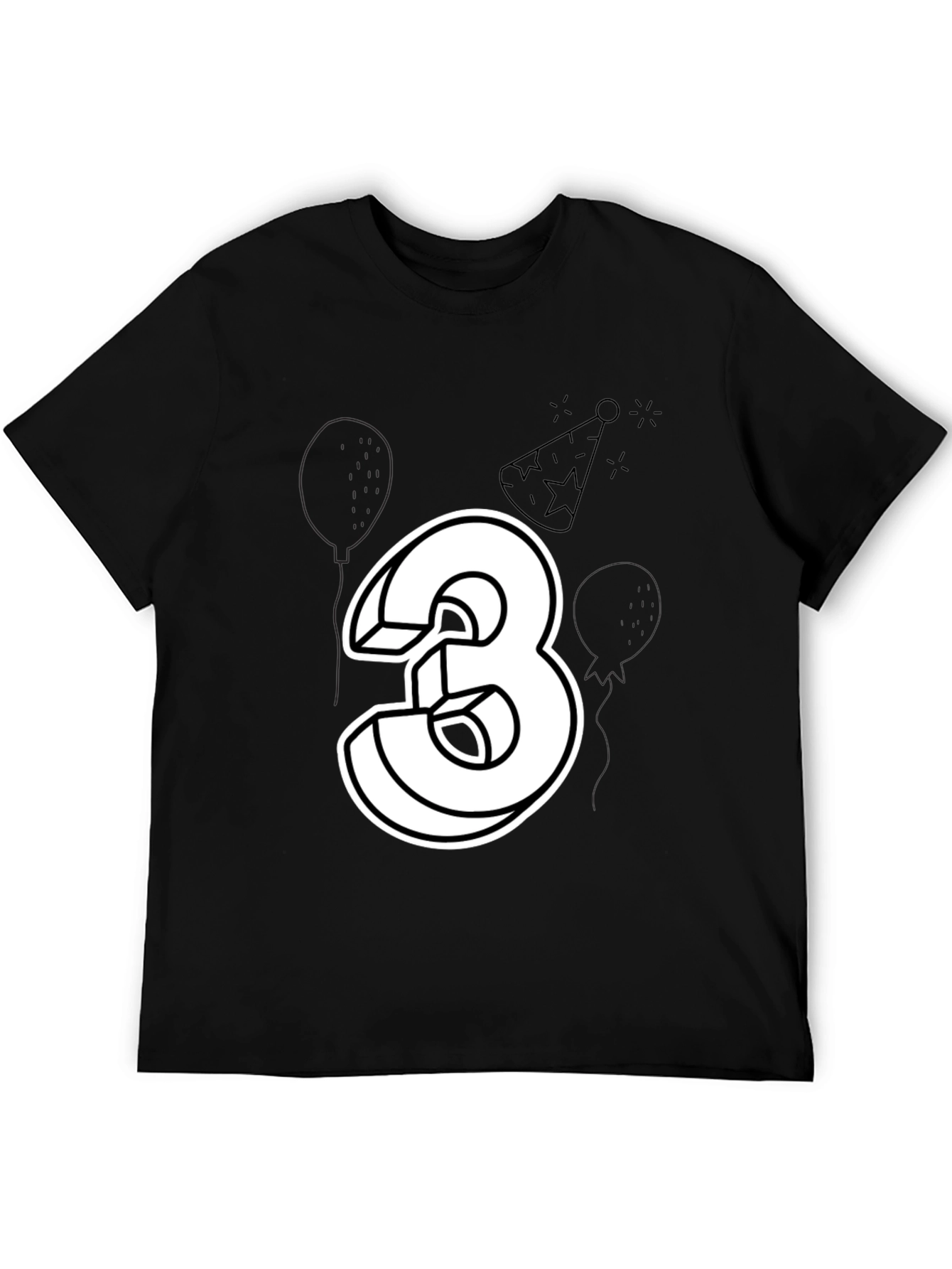 Birthday Number 3 T-Shirt - Black Cotton Tee